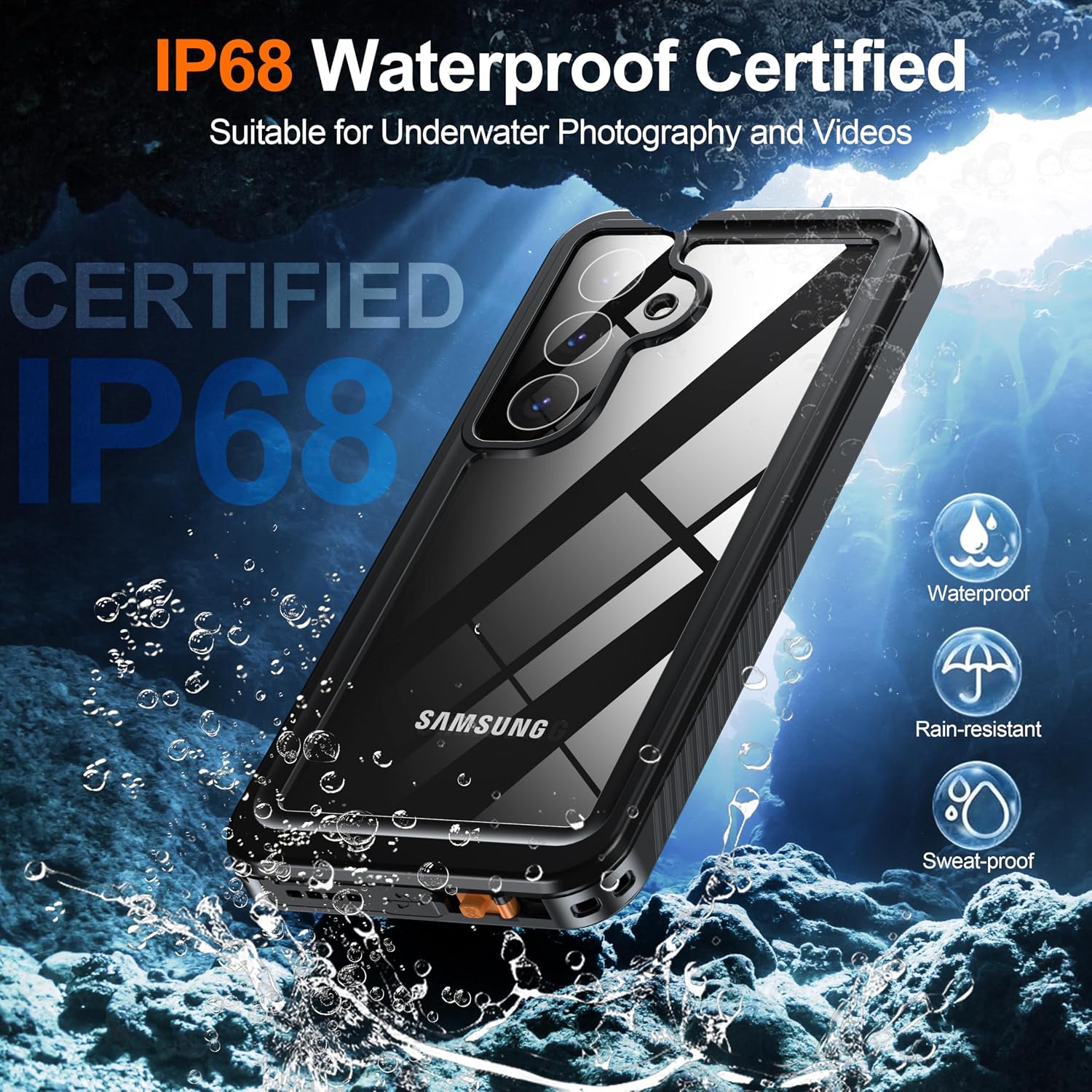 ANTSHARE for Samsung Galaxy S25 Case Waterproof, [IP68 Underwater] Built-in Screen/Camera Protector, 12 FT Military Dropproof Full Body Shockproof, Protective Phone Case for Galaxy S25 Case 6.2"-Black image 3