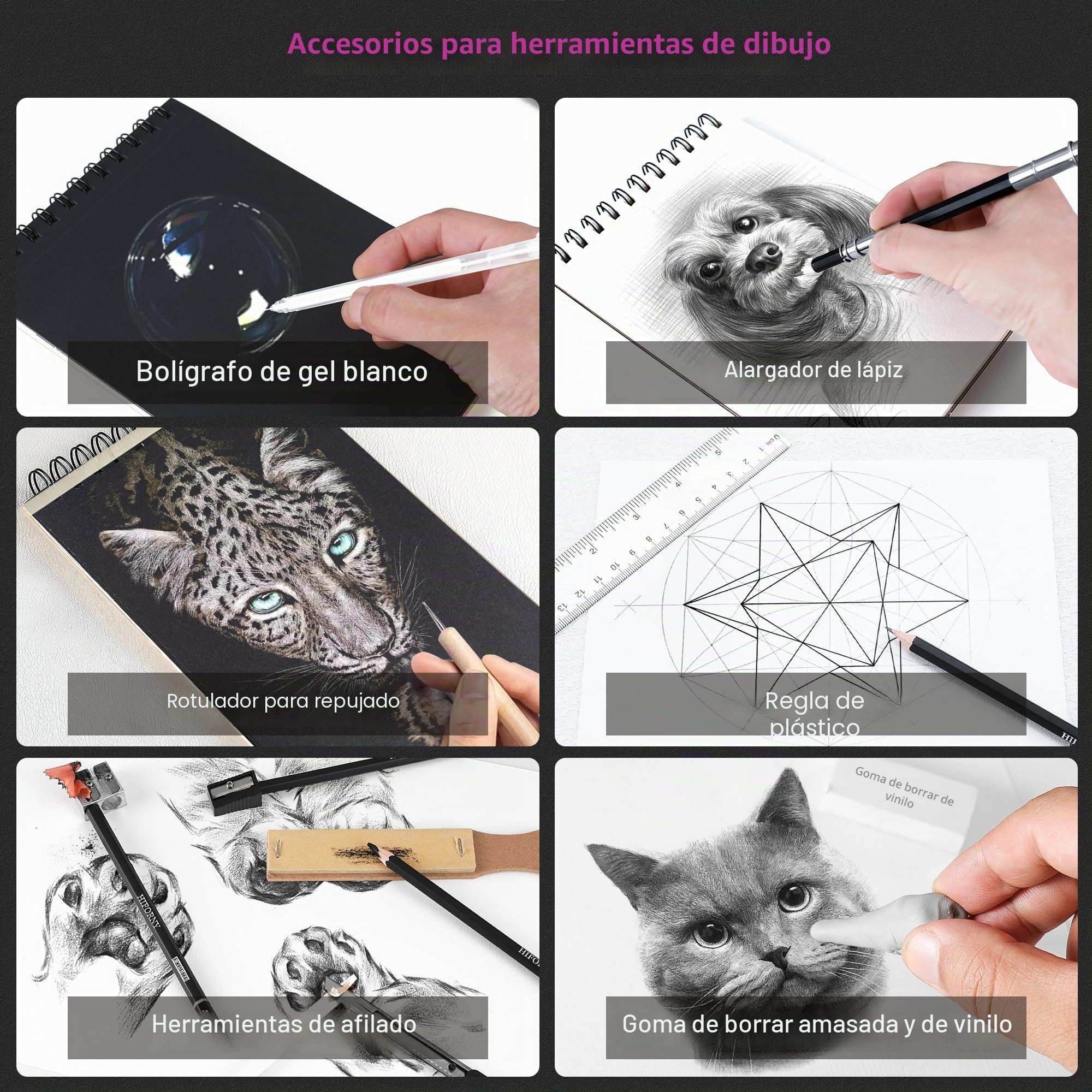 HIFORNY Juego de dibujo de 100 piezas, kit de bocetos, lápices de dibujo, suministros de arte con grafito, carbón, herramientas de mezcla y accesorios, estuche de viaje portátil con cremallera para
