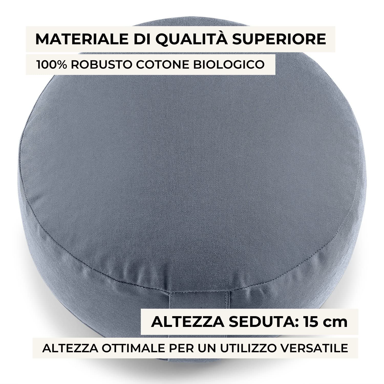 Lotuscrafts Cuscino da Meditazione, Altezza Seduta 15 cm, Modello Lotus Rotondo, Cuscino da Yoga, Cuscino Yoga, Fodera in Cotone Lavabile, Imbottitura in Farro, Certificato GOTS