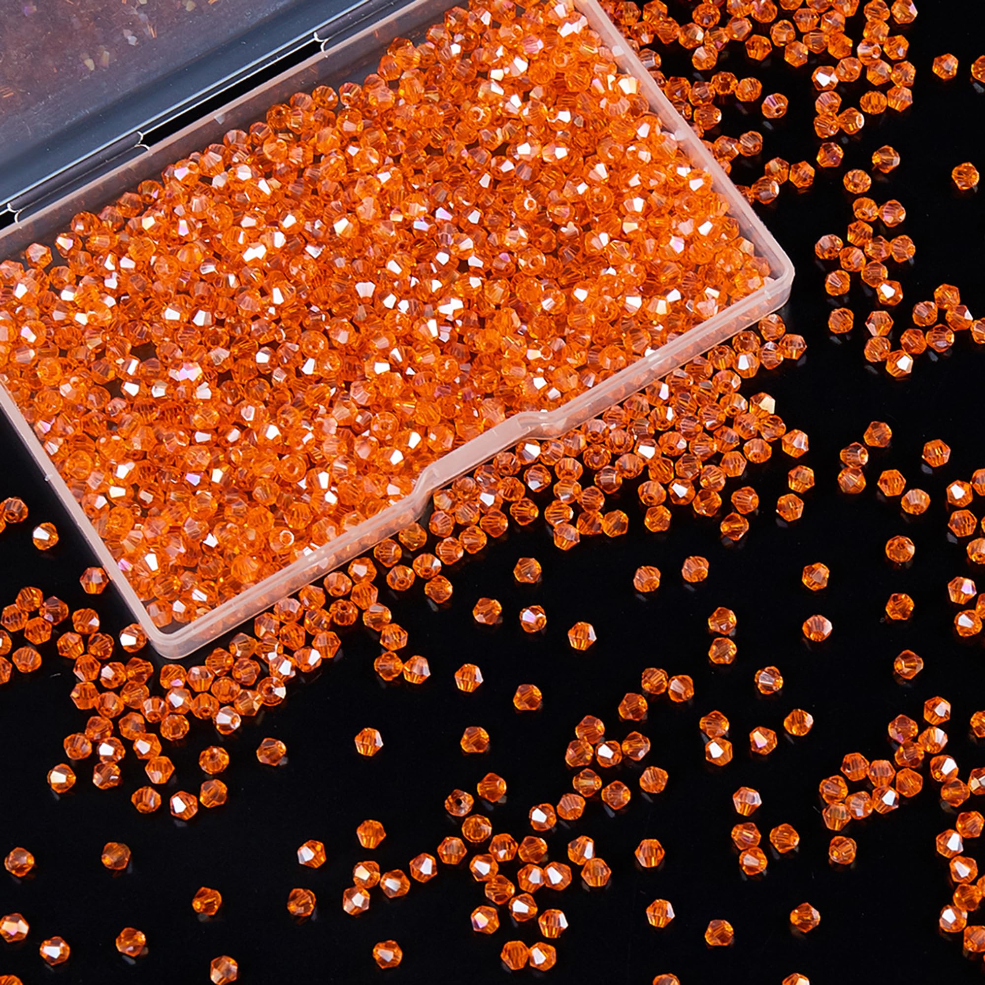 Laopottbeads 1200PCS 3mm Bicone Crystal Glass Beads for Jewelry Making, Sparkling Mini Beads for Suncatchers, DIY Bracelets & Craft Projects (Orange)