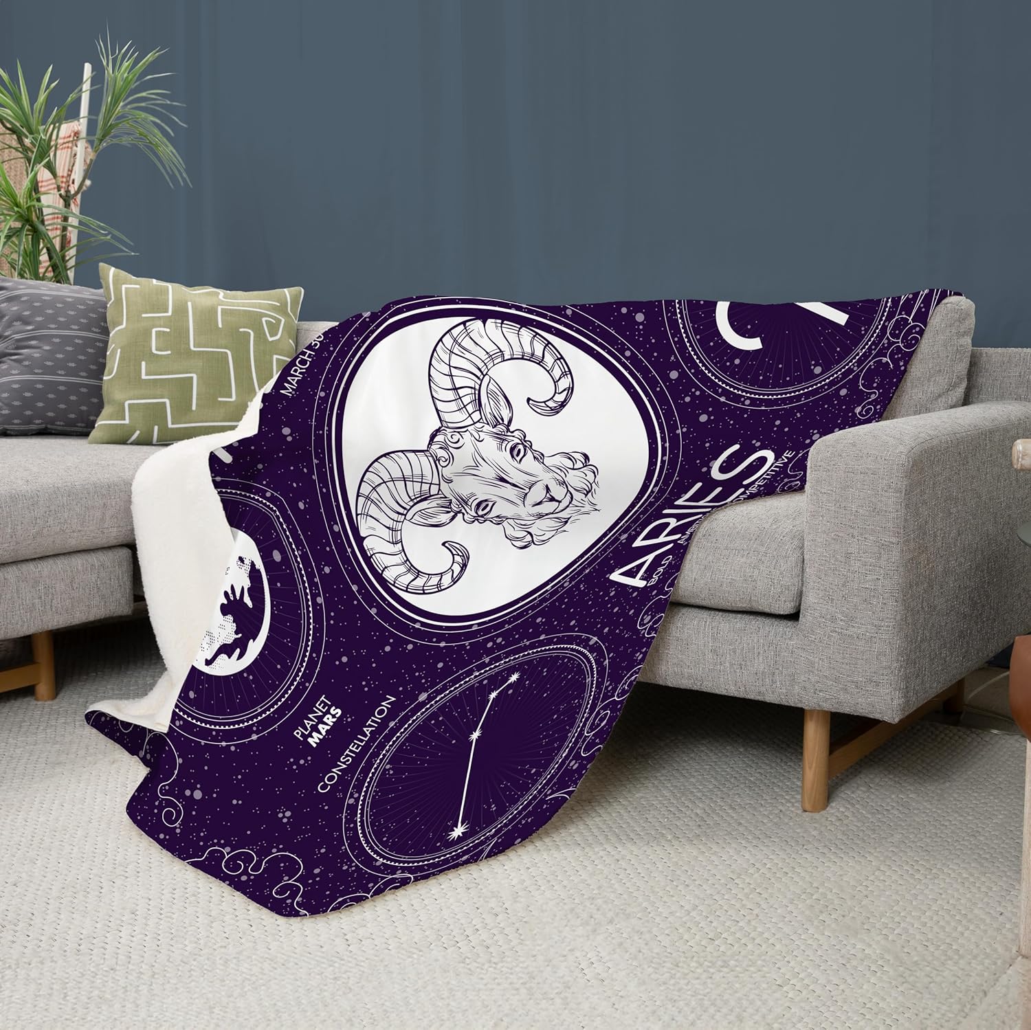 Custom Personalized Zodiac Blanket, Astrology Birthday Gift, Fully Customizable with Your Name, Unique Design with Zodiac Sign and Constellation, Soft Sherpa Fleece Material, 60"x80" Throw Blanket