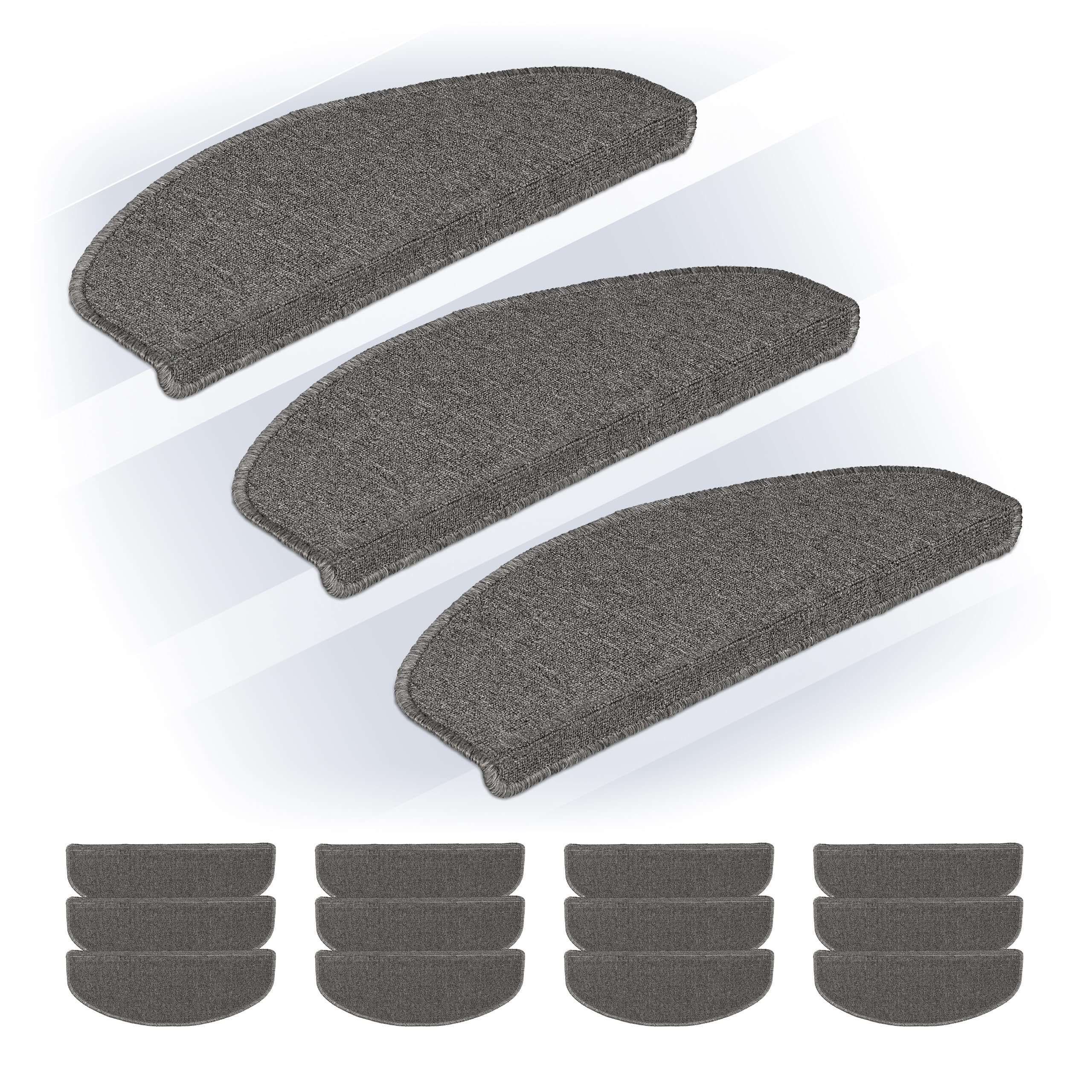 Relaxdays Alfombras Escaleras, Set 15, Alfombrillas Escalones, Circular, Antideslizantes, 65x24 cm, Autoadhesivas, Gris