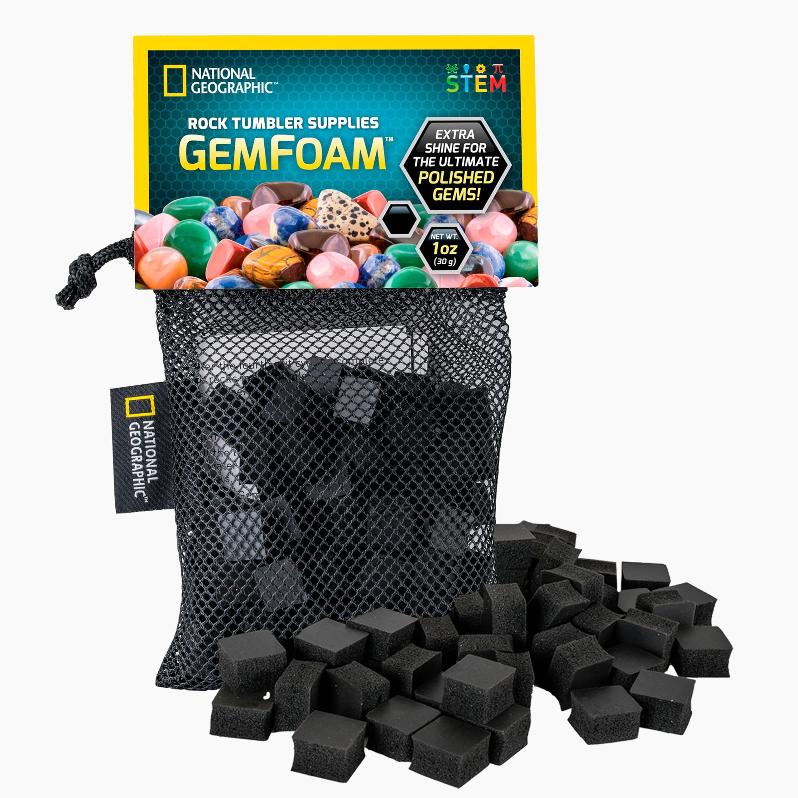 NATIONAL GEOGRAPHIC Rock Tumbling Media – GemFoam Reusable Rock Polisher Foam, Use After Rock Tumbling Grit Cycles, Adds Shine to Tumbled Rocks and Minerals, Rock Tumbling Supplies