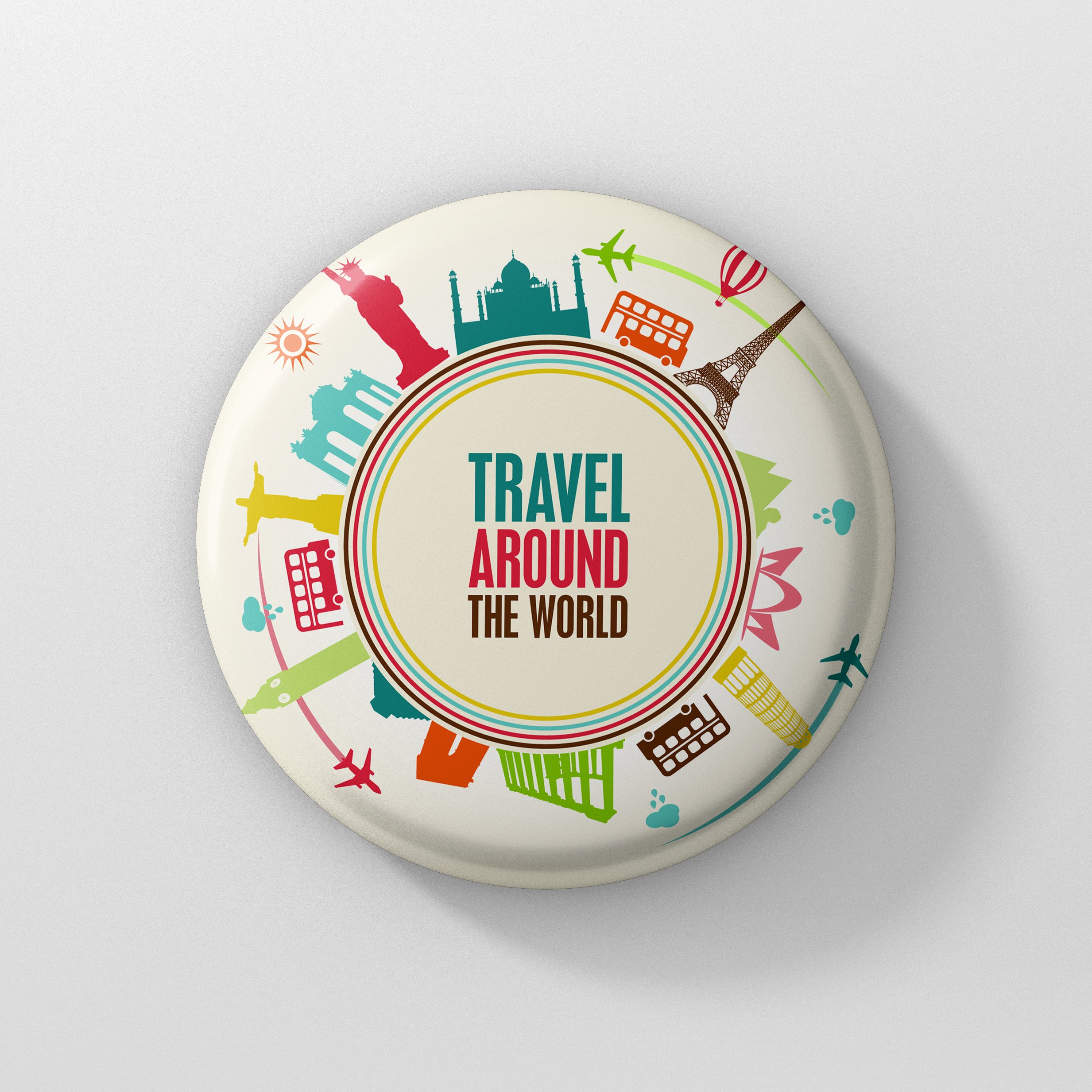 LASTWAVE Travel Around The World High Quality Digital Print Pin Back Badge