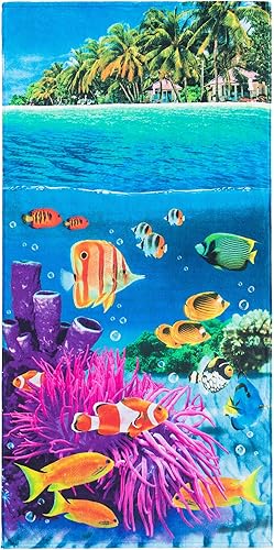 Miniatura 2 de Softerry Tropical Island - Toalla de playa de 30 x 60 pulgadas, 100% algodón, arrecife y peces de coral
