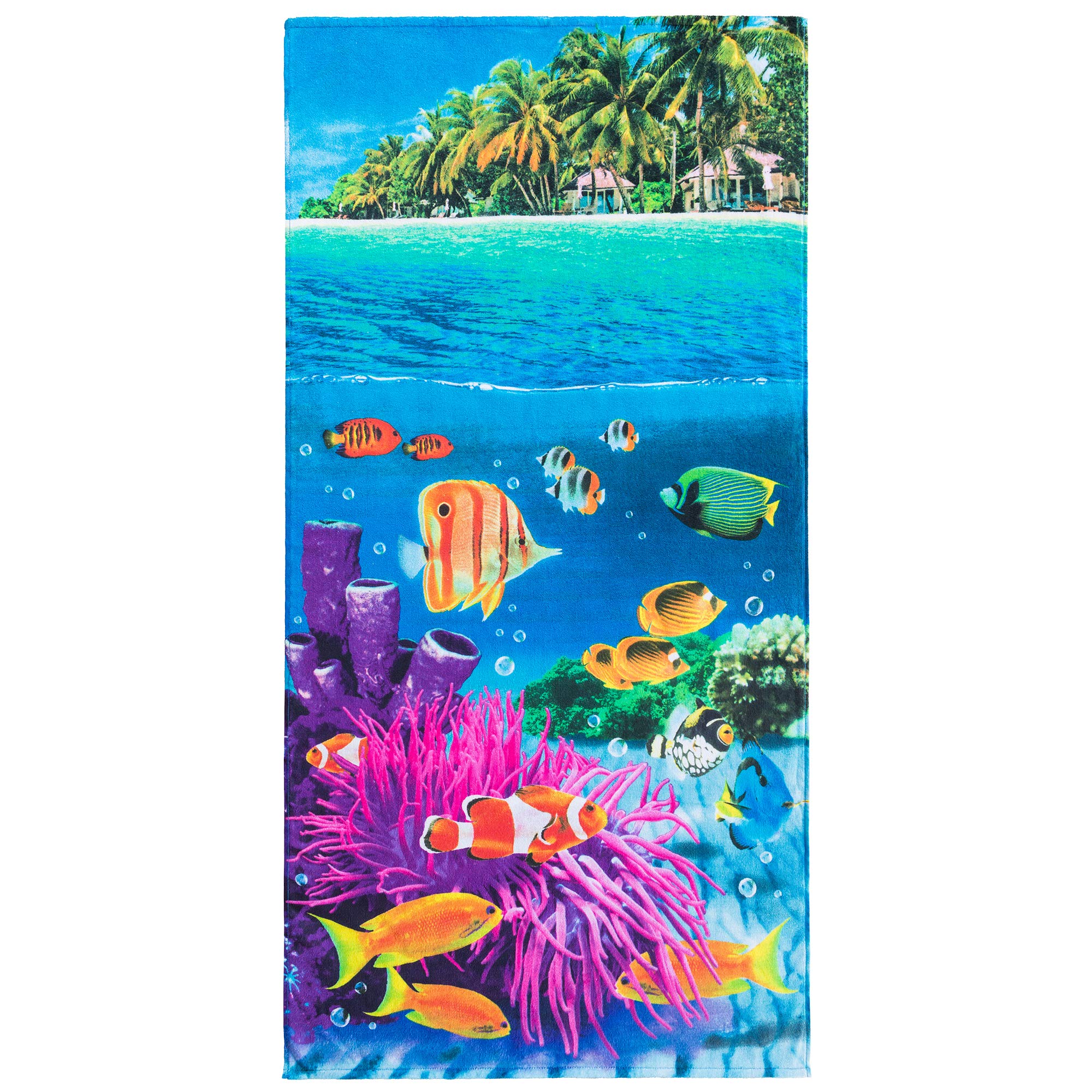 Softerry Tropical Island Beach Towel 30 x 60 inch 100% Cotton Coral Reef and Fishes