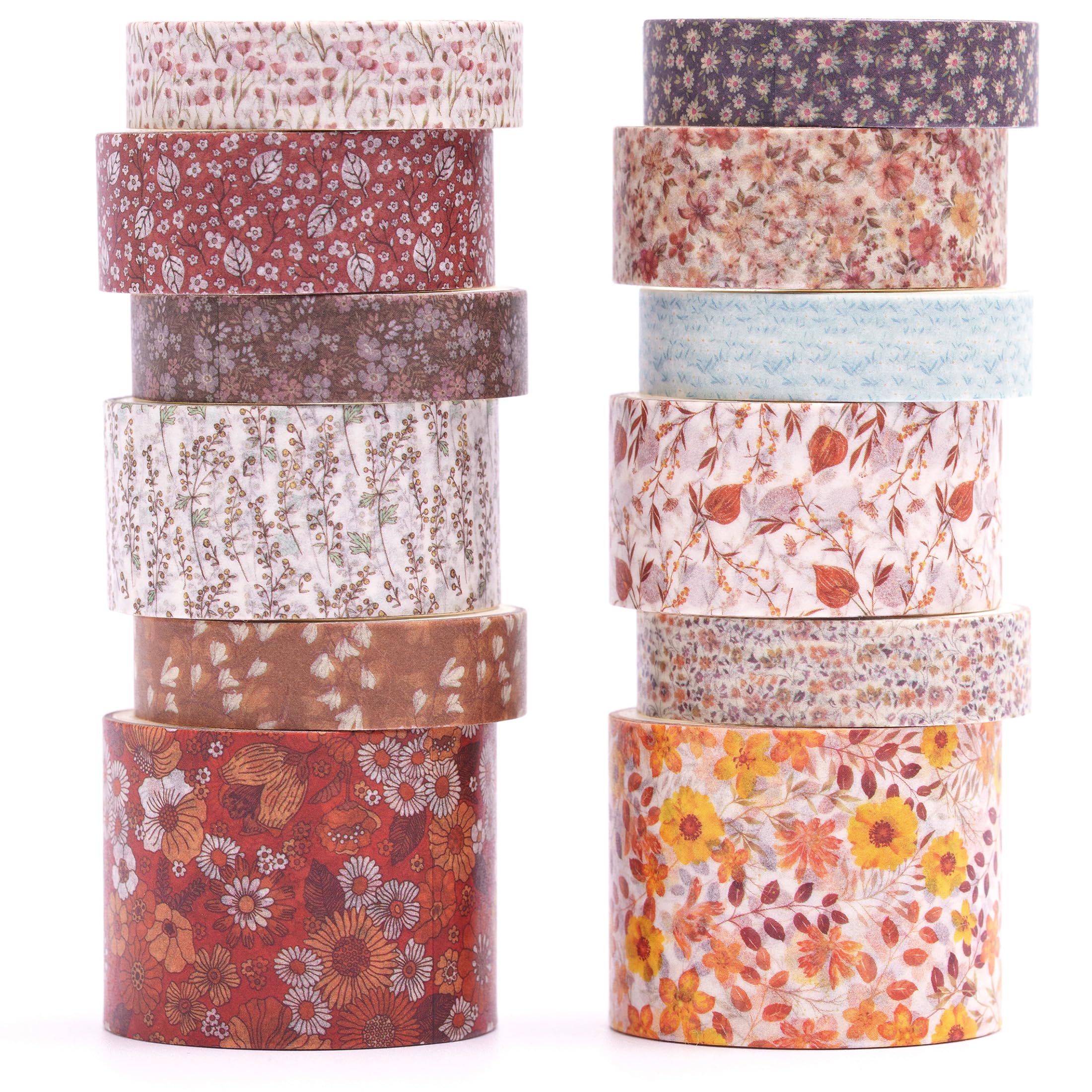 Songdao 12 Rolls Flowers Washi Tape Set Floral Arts Adhesive Tapes Blooming Garden Decorative Masking Tape Sets for Craft, Kids, Scrapbook, DIY, Gift
