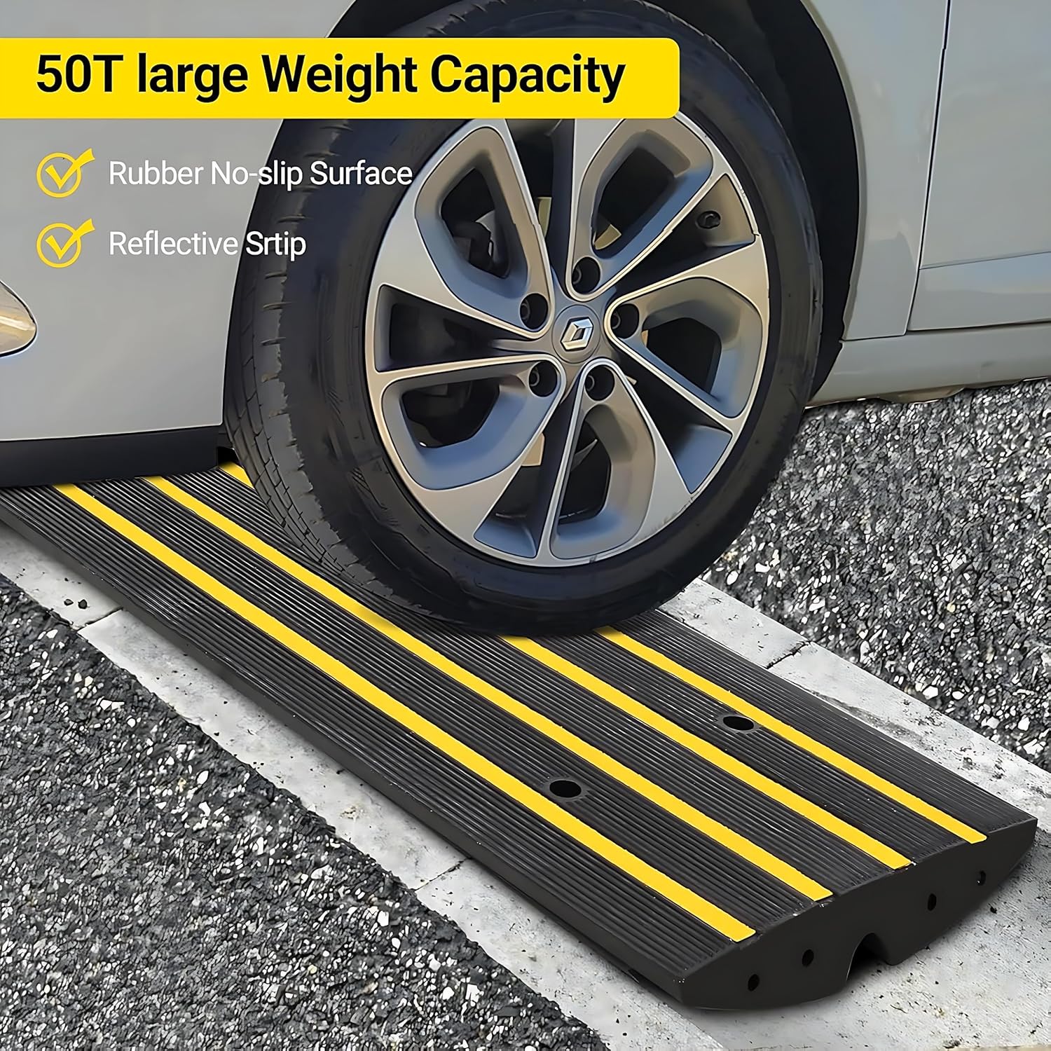 Rubber Curb Ramps for Driveway - 2 Pack 3 Inch Height, Ideal for Cars, Trailers, RVs, and Wheelchairs, 48 Inch Length, Versatile for Sidewalks.