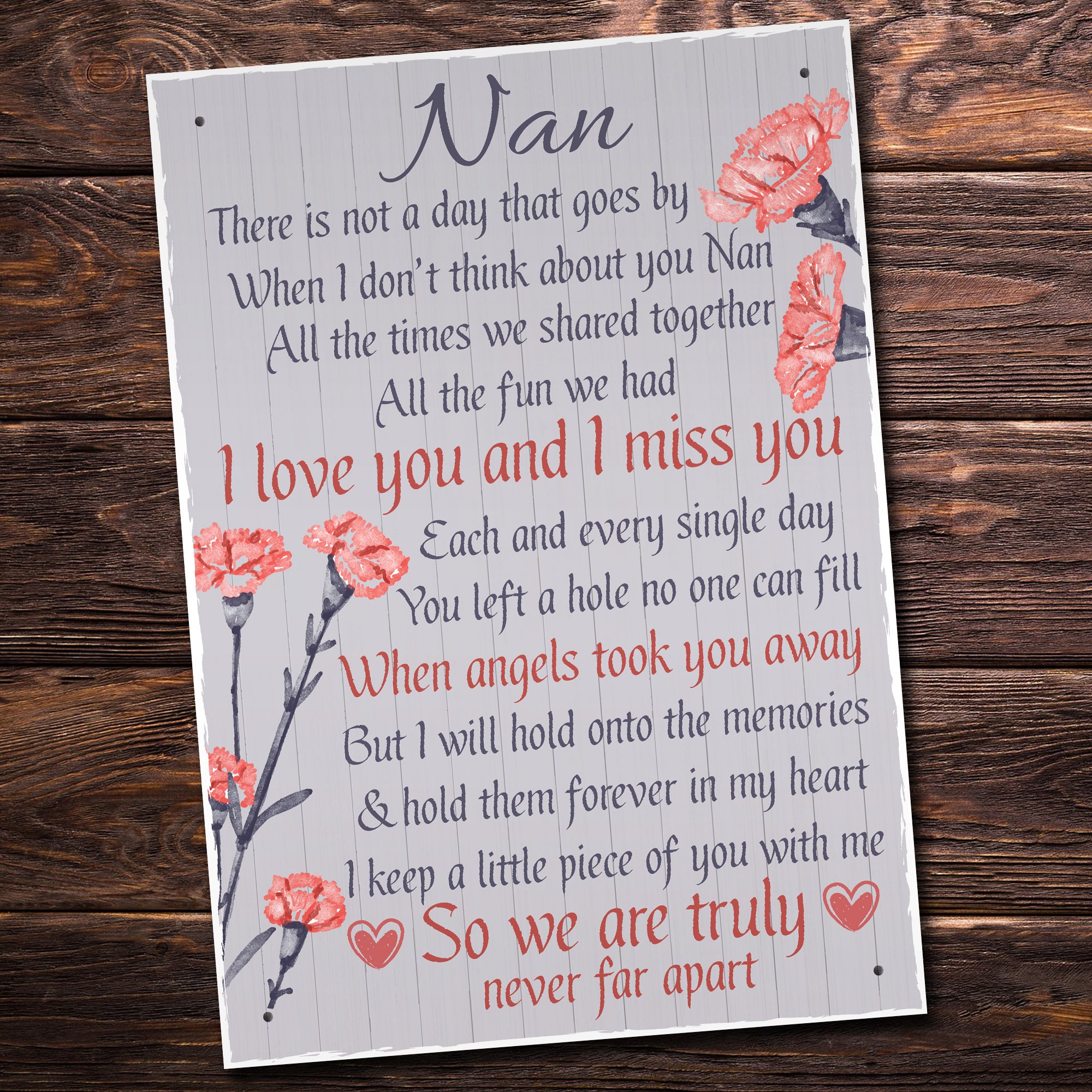 Red Ocean Nan Memorial Gifts Grave Plaque Tribute Hanging Sign Mum Nan Rememberance Gifts