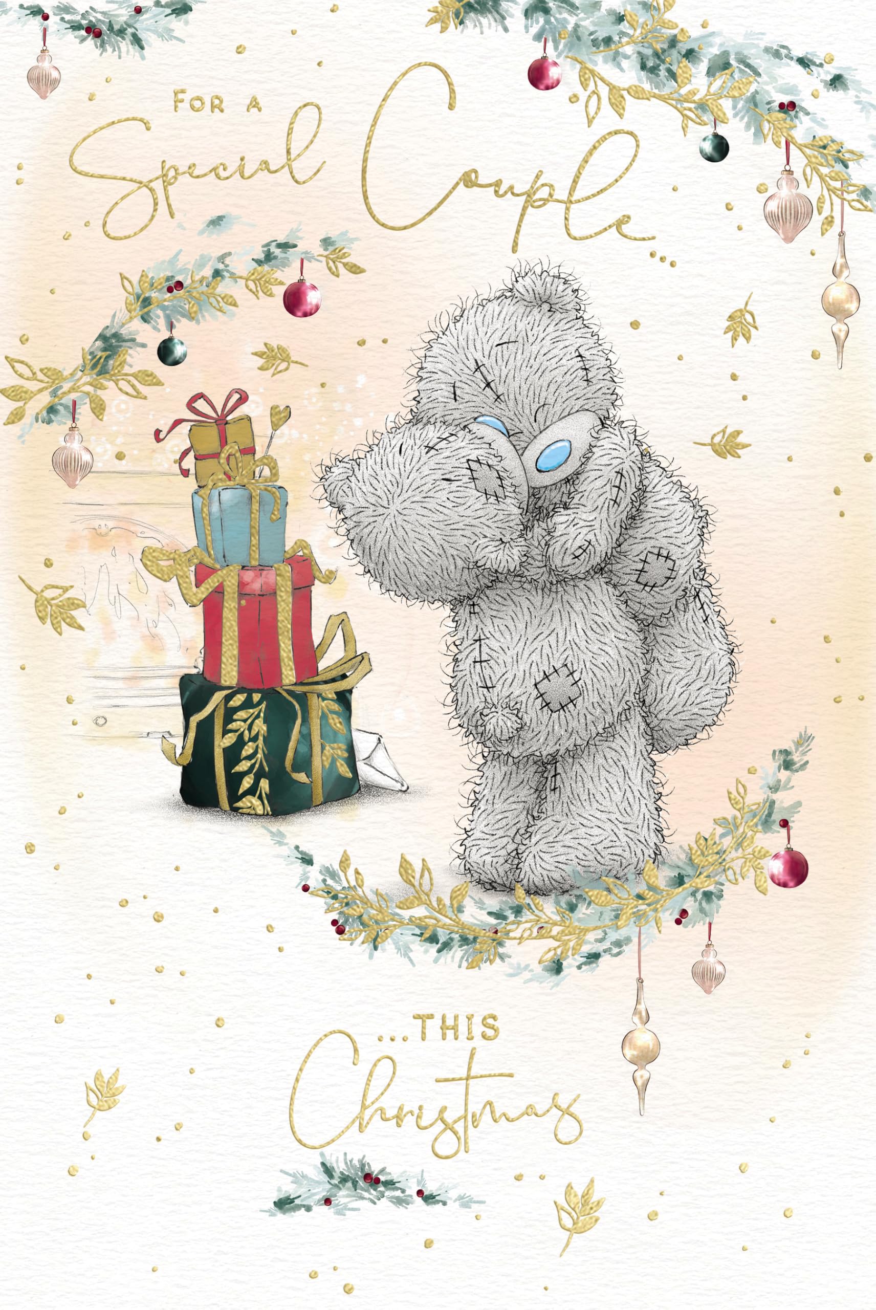 Me To You Tatty Teddy Christmas Card To A Special Couple, With Two Tatty Teddy Bears Embracing Next To Presents 15.2 x 22.8 cm - Official Collection