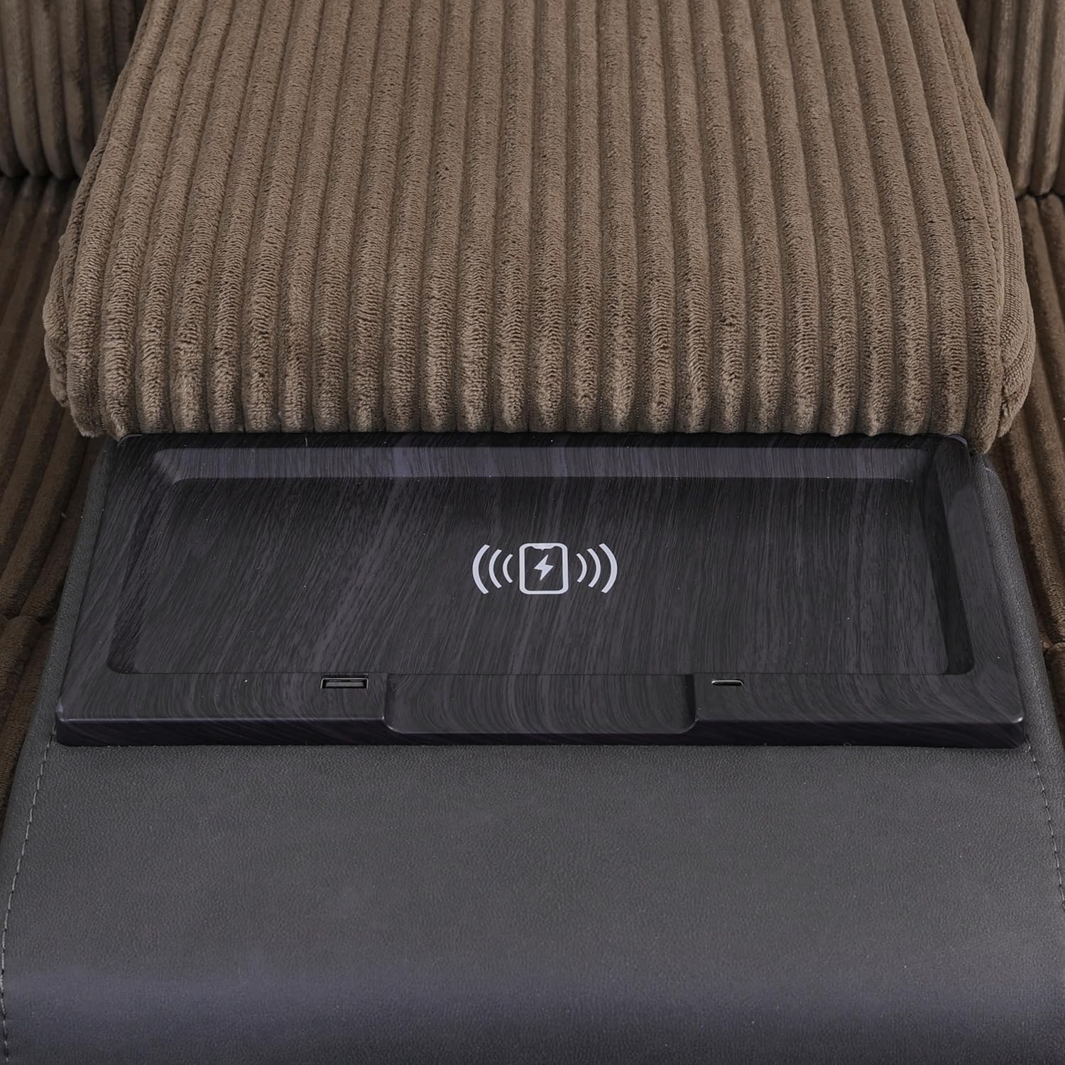 Power Reclining Sectional Sofa Set, Living Room Furniture Sets, Modern L Shape Recliner Sectional, 5 Seat Breathing Leather Recliner Couch with Storage Console, LED, Charging for Home/Office