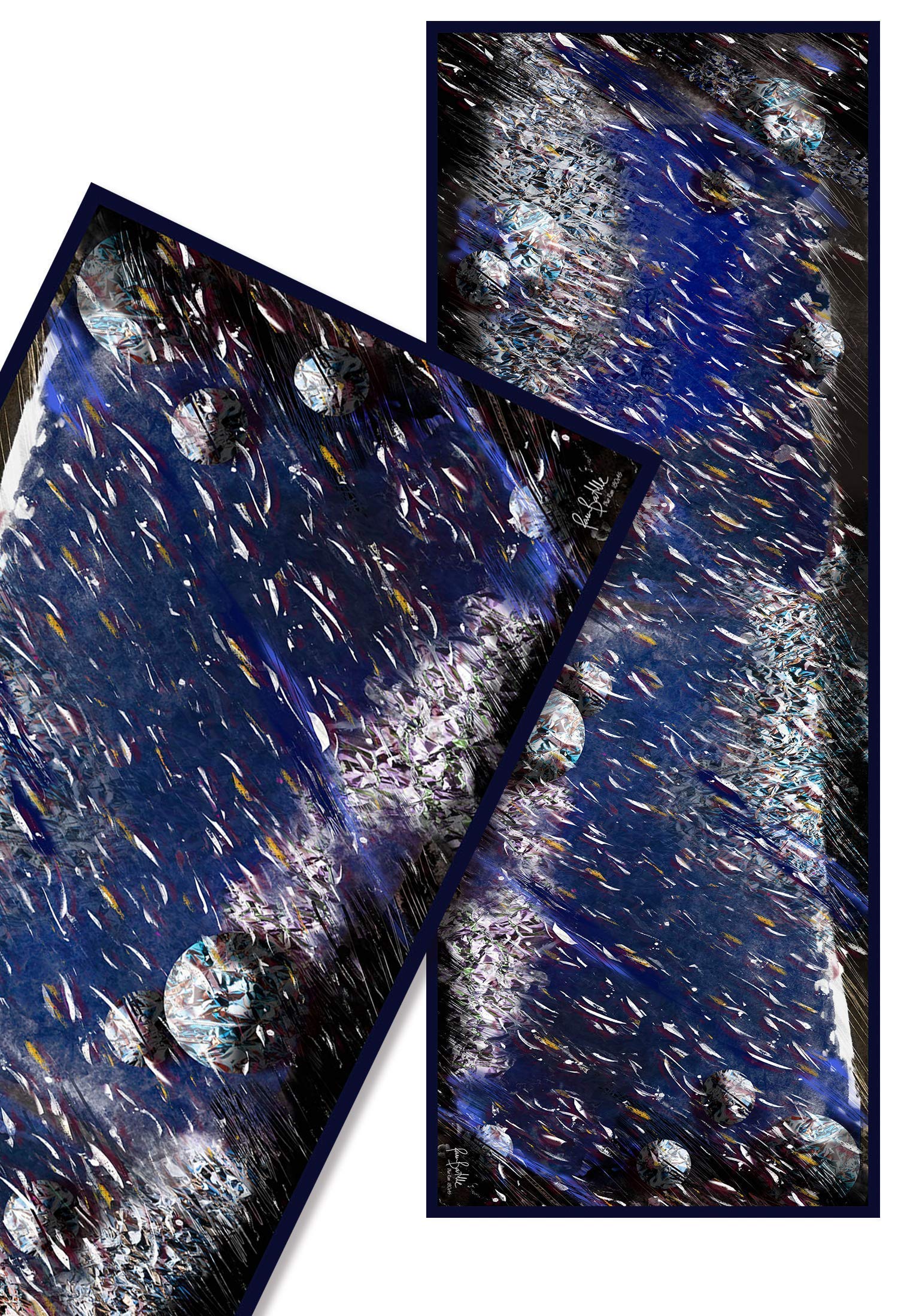 Fular de seda algodón fino con estampado de galaxia, Bufanda extra grande en azul cobalto