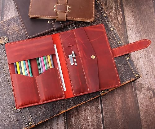Miniatura 5 de Robrasim Estuche de cuero para lápices, hecho a mano, estuche para bolígrafos de dibujo, estuche de cuero rústico para pinceles de pintura y