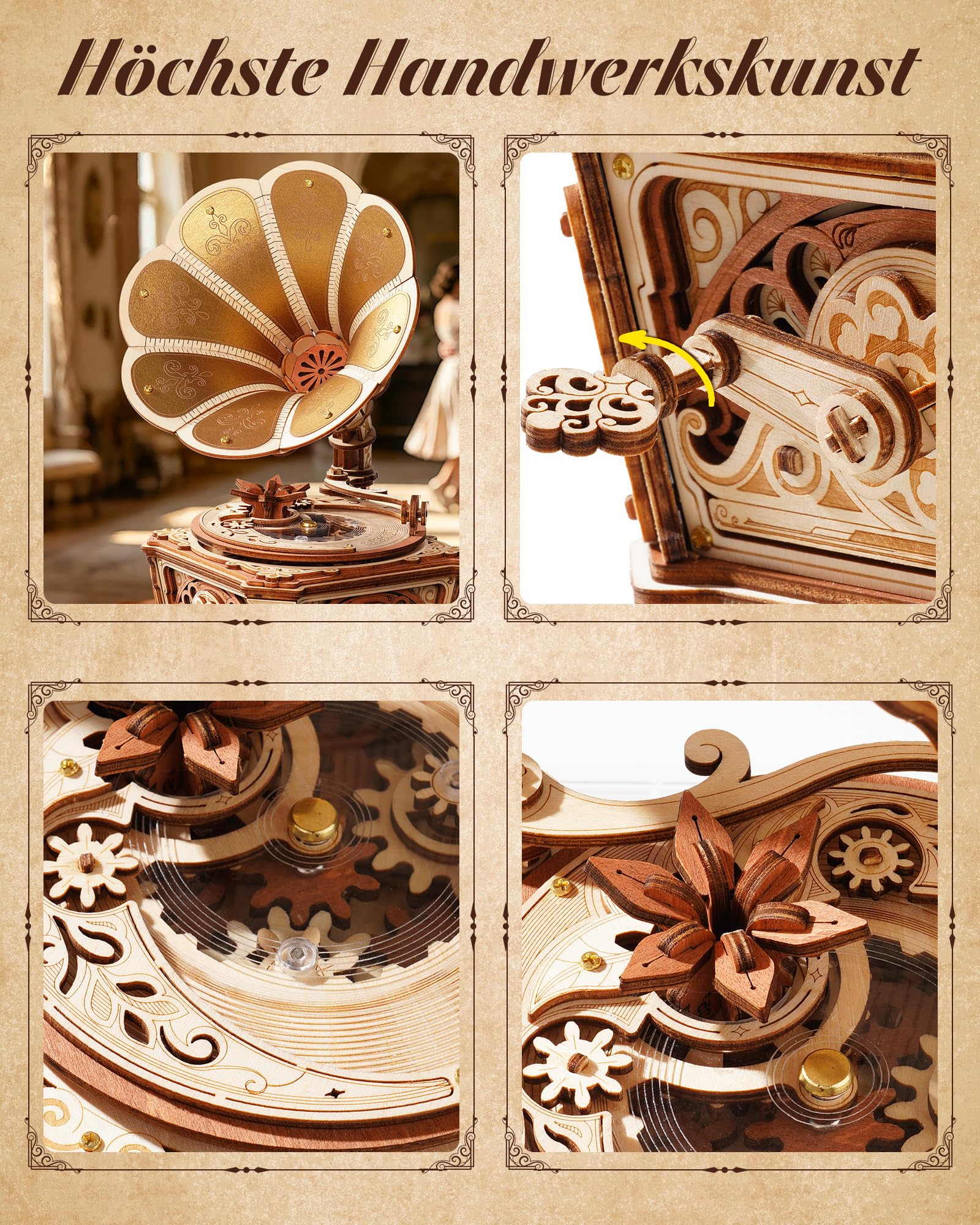 ROKR 3D Holzpuzzle,Spieluhr Modellbausatz Diva Gramophone,DIY-Geschenk für Jugendliche Und Erwachsene