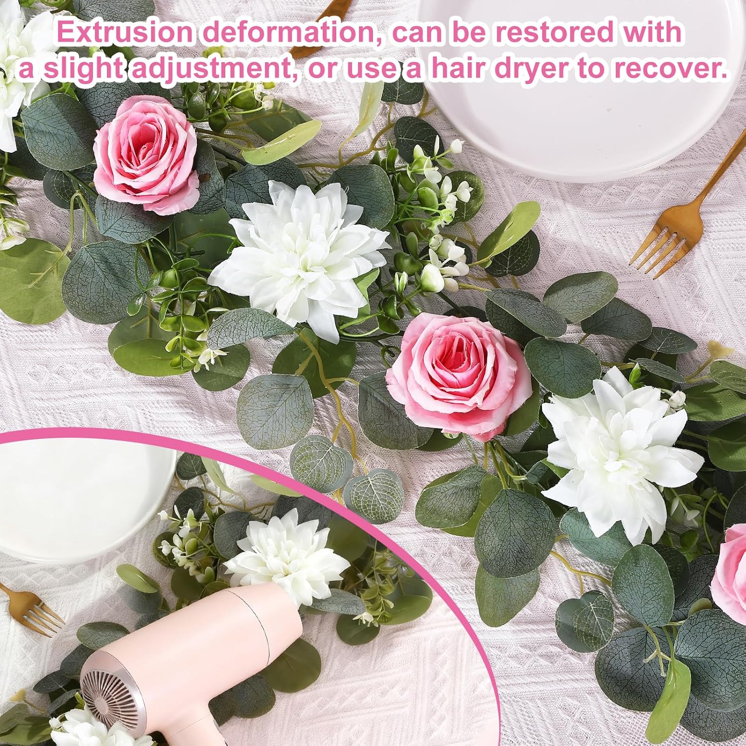 4 Pack Wedding Garland Set, Pink Rose & White Dahlia Hanging Flower Vines for Wedding Arch, Backdrop, Mantel, Home Decor (5.91ft)