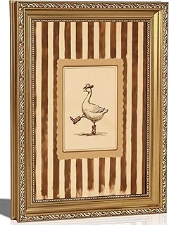 FKRYTYB Vintage Gold Framed Funny Cowboy Silly Goose Wall Art, Western Dancing Duck Canvas Decor, Brown Striped Rustic Far...