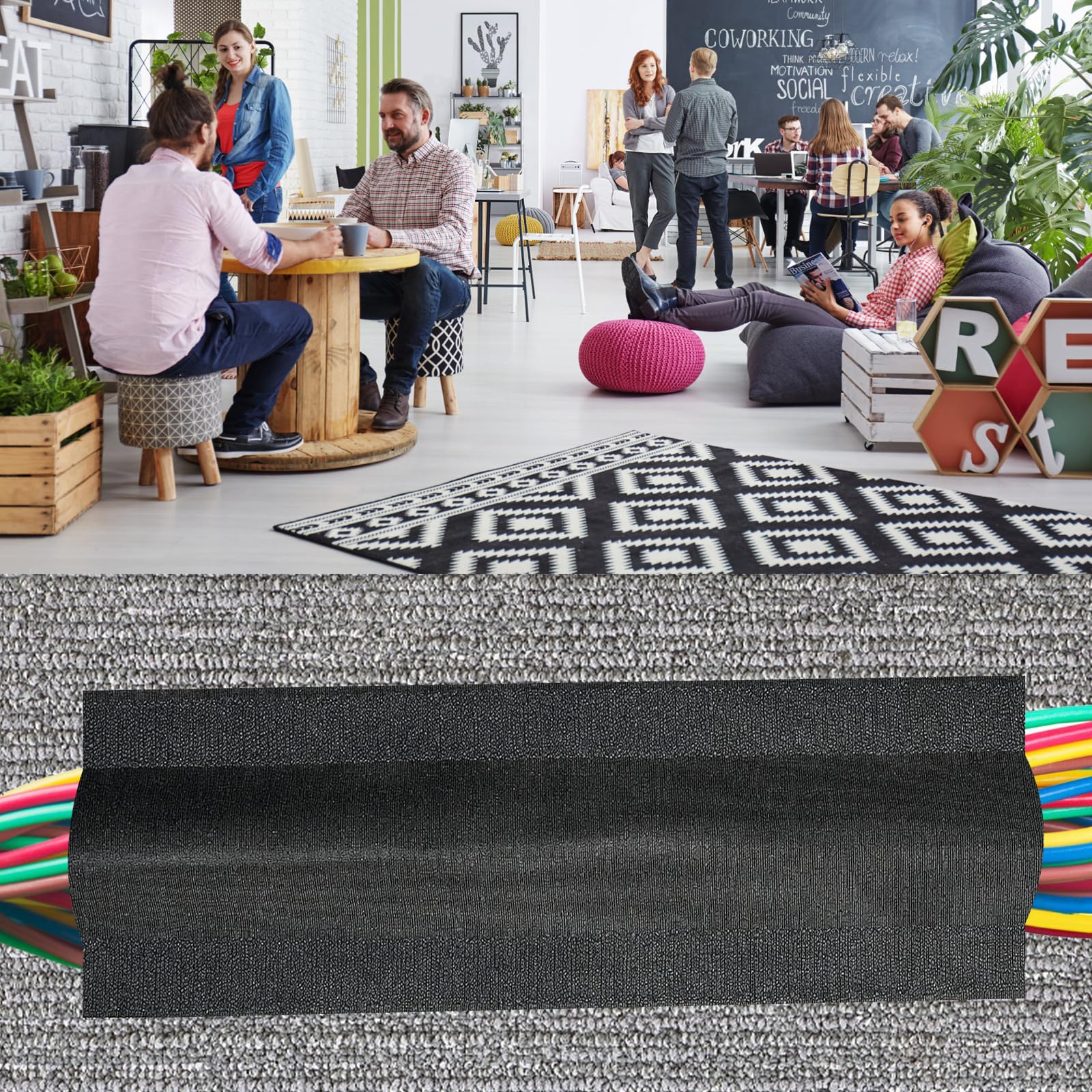 Mata ochronna na kable do dużych obciążeń, mata na kable o wysokiej wydajności, czarna gumowa mata kablowa, osłona kabla do biura i magazynu, 10 x 300 cm