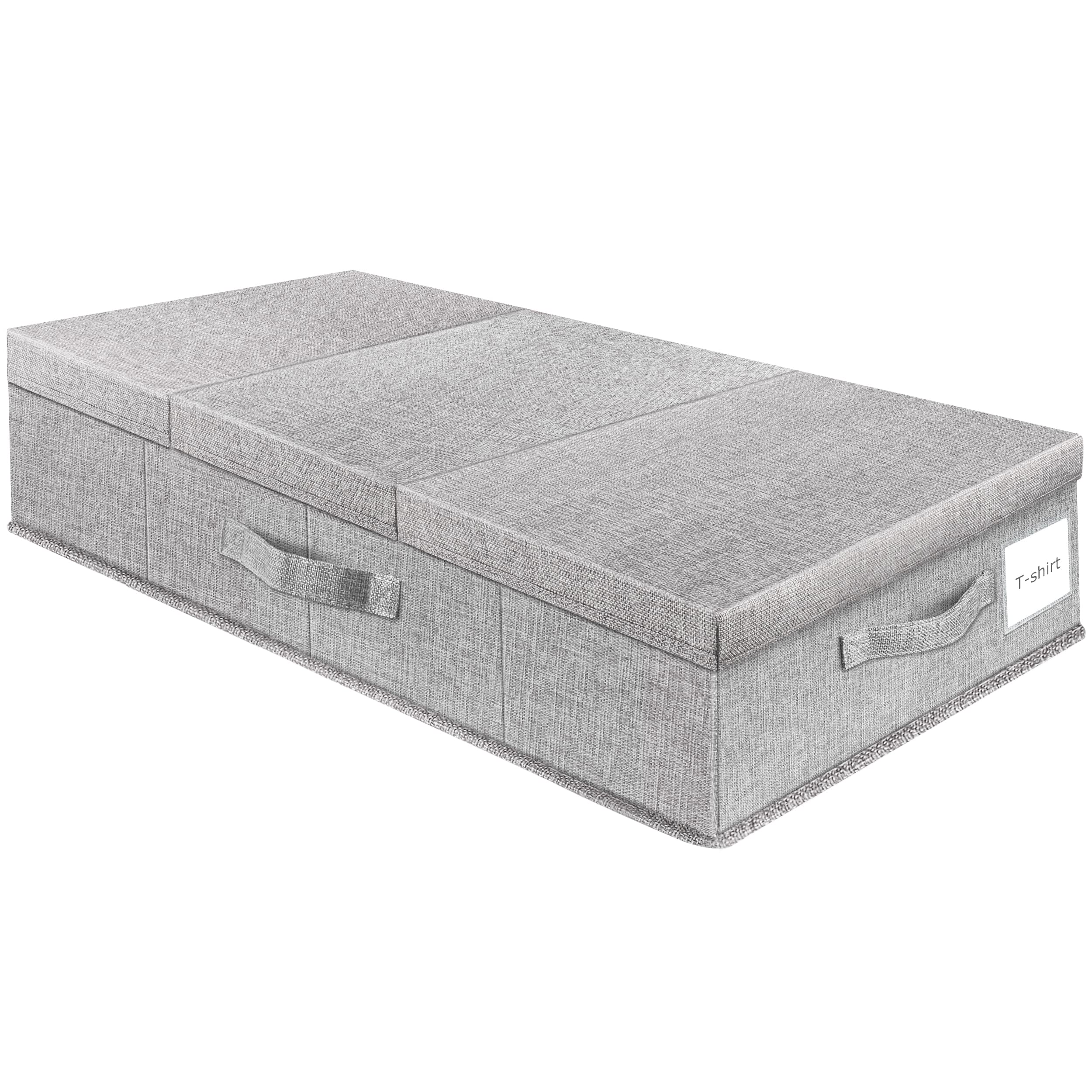 SupowinUnderbed Storage Containers Bin with Lids, Large Under Bed Storage Organizer Box with Handle, Foldable Sturdy Under The Bed Storage Bags for Organizing Clothes, Shoes, Blankets, Pillows-Grey