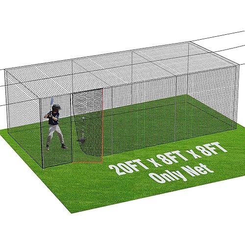 RIIFRILY Baseball Batting Cage Nets,20‘L/ 35'L/55'L/70'L Baseball and Softball Cage Netting, Enclosed HDPE #42 /#45 Netting Batting Cages for Backyard and Indoor (NET ONLY)