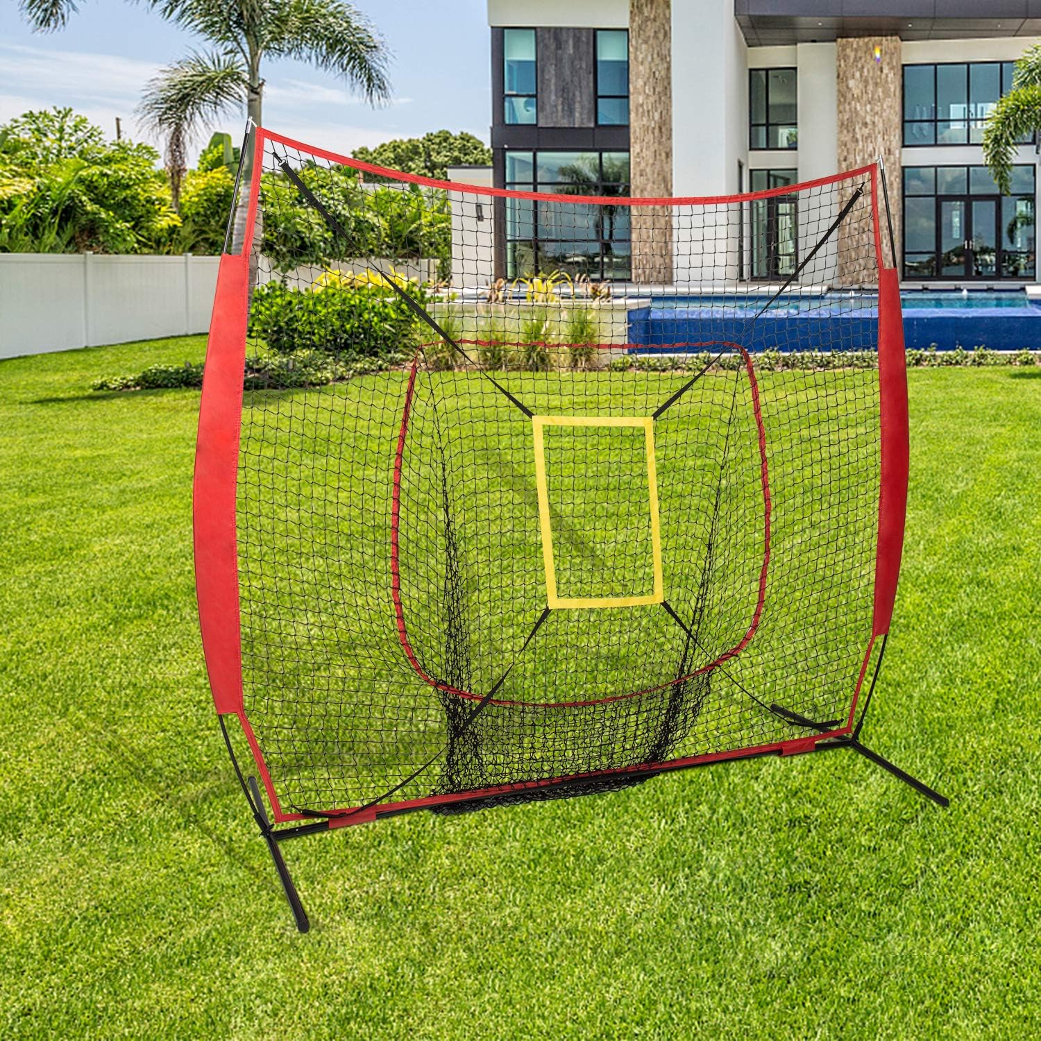 Kinsuite 7 x 7 Baseball and Softball Practice Net for Hitting Batting Catching Pitching Training w/Ball Caddy Deluxe Tee Strike Zone Carry Bag, Collapsible and Portable : Sports & Outdoors