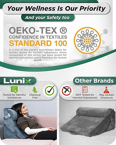 Miniatura 8 de Lunix Juego de 3 almohadas ortopédicas de cuña para cama, espuma viscoelástica de aloe vera para espalda, piernas, alivio del dolor de rodilla,