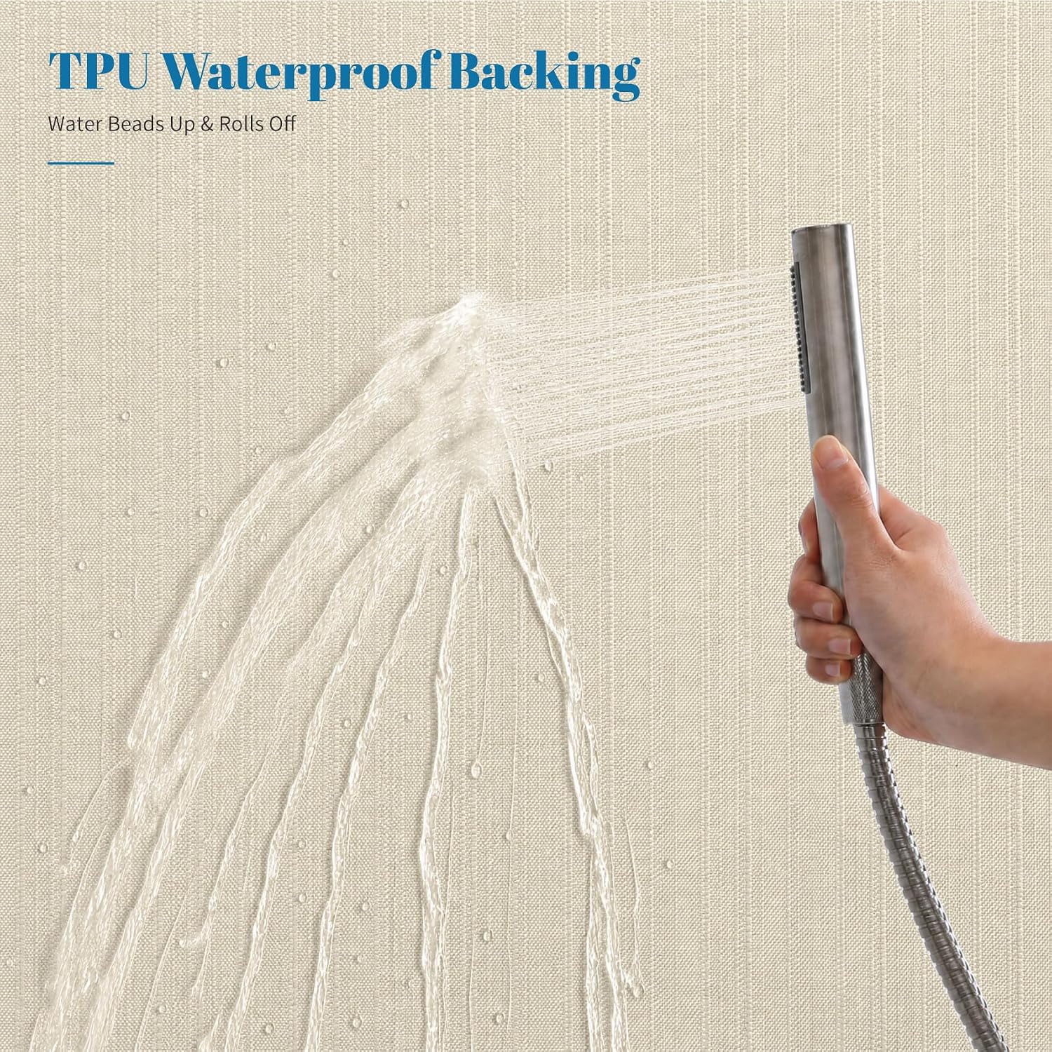 2-in-1 Waterproof Textured Fabric Shower Curtain, 72W x 72L, Cream