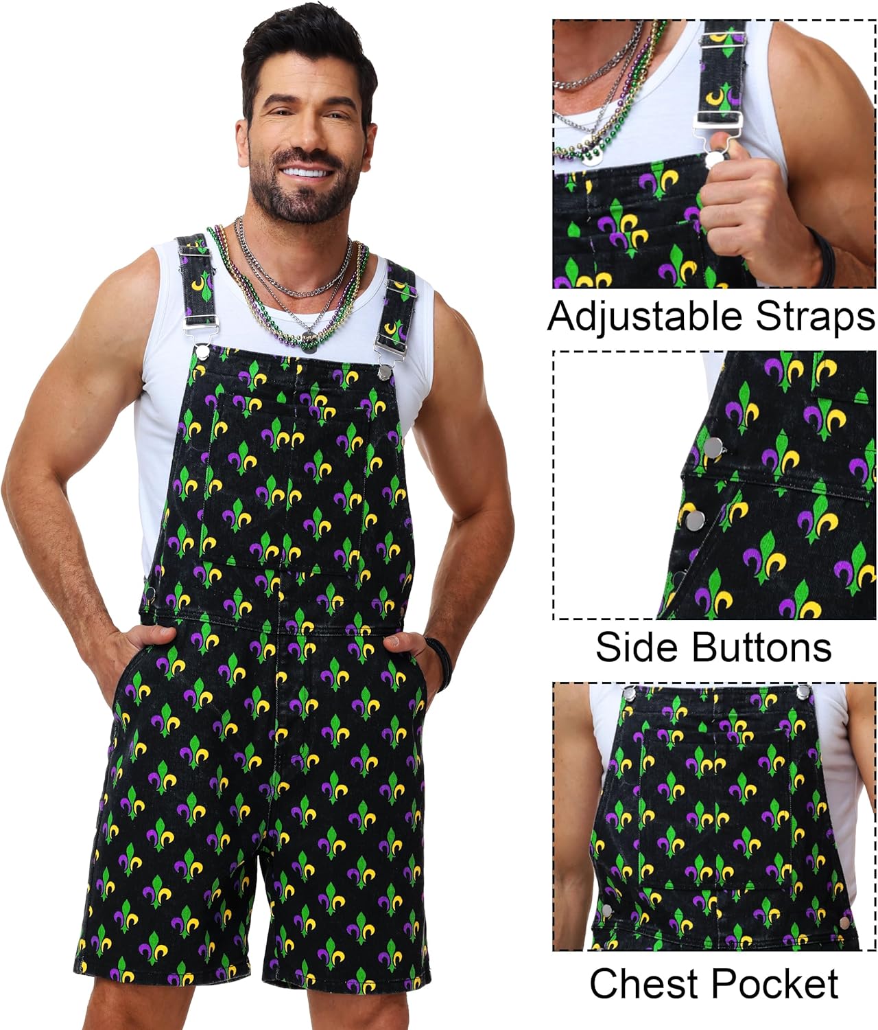 AOBUTE Unisex St Patricks Day Denim Bibs Overalls Men Shamrock Printed Shorts Rompers Jumpsuit
