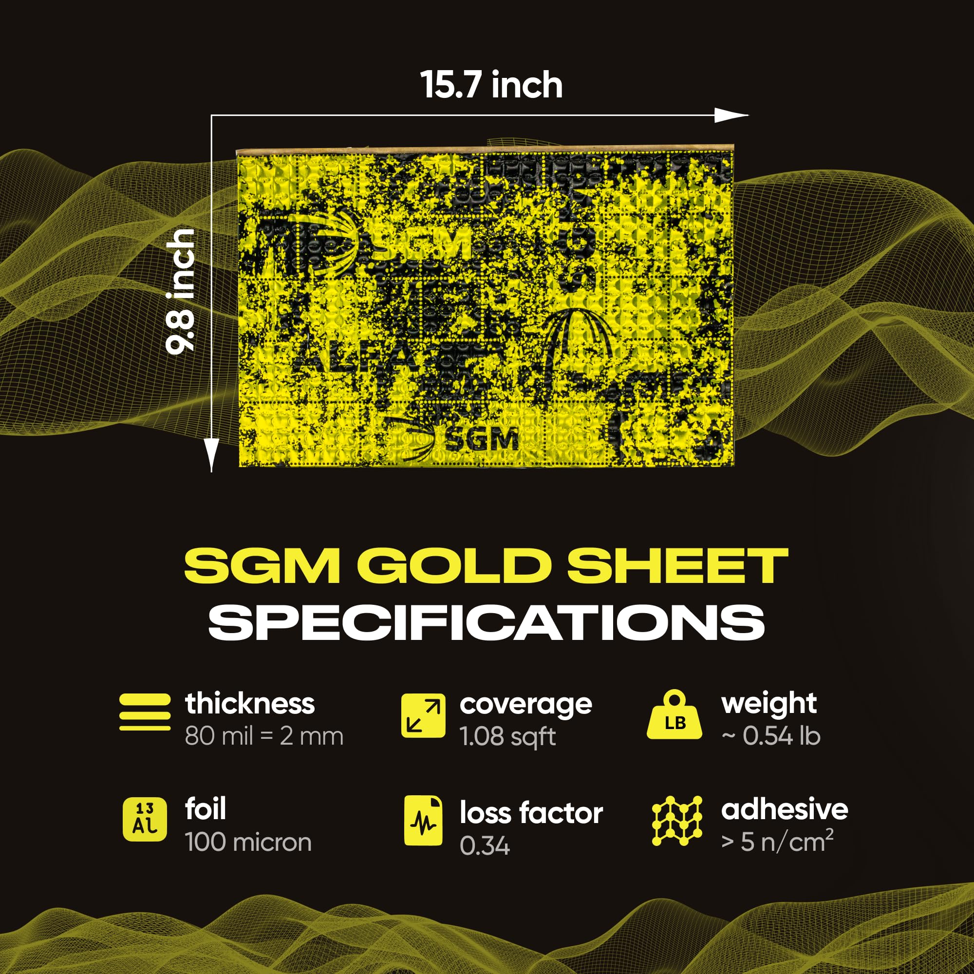 SGM Gold 80 mil (2 mm) 36 m2 mata tłumiąca dźwięk samochodowy, samoprzylepny materiał tłumiący dźwięk samochodu butylowego, arkusze tłumiące hałas audio i arkusze tłumiące