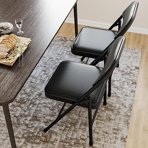 Miniatura 5 de GAOMON Juego de 4 sillas plegables tapizadas de poliuretano con marco de metal que soportan hasta 350 libras, sillas plegables portátiles negras