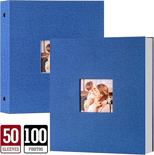 Vista 20 de Lanpn Álbum de fotos de 8.5 x 11 pulgadas, 8.5 x 11 pulgadas, 8 x 11 pulgadas, 50 pulgadas, tapa dura de lino, sin ácidos, deslizante, en las fundas