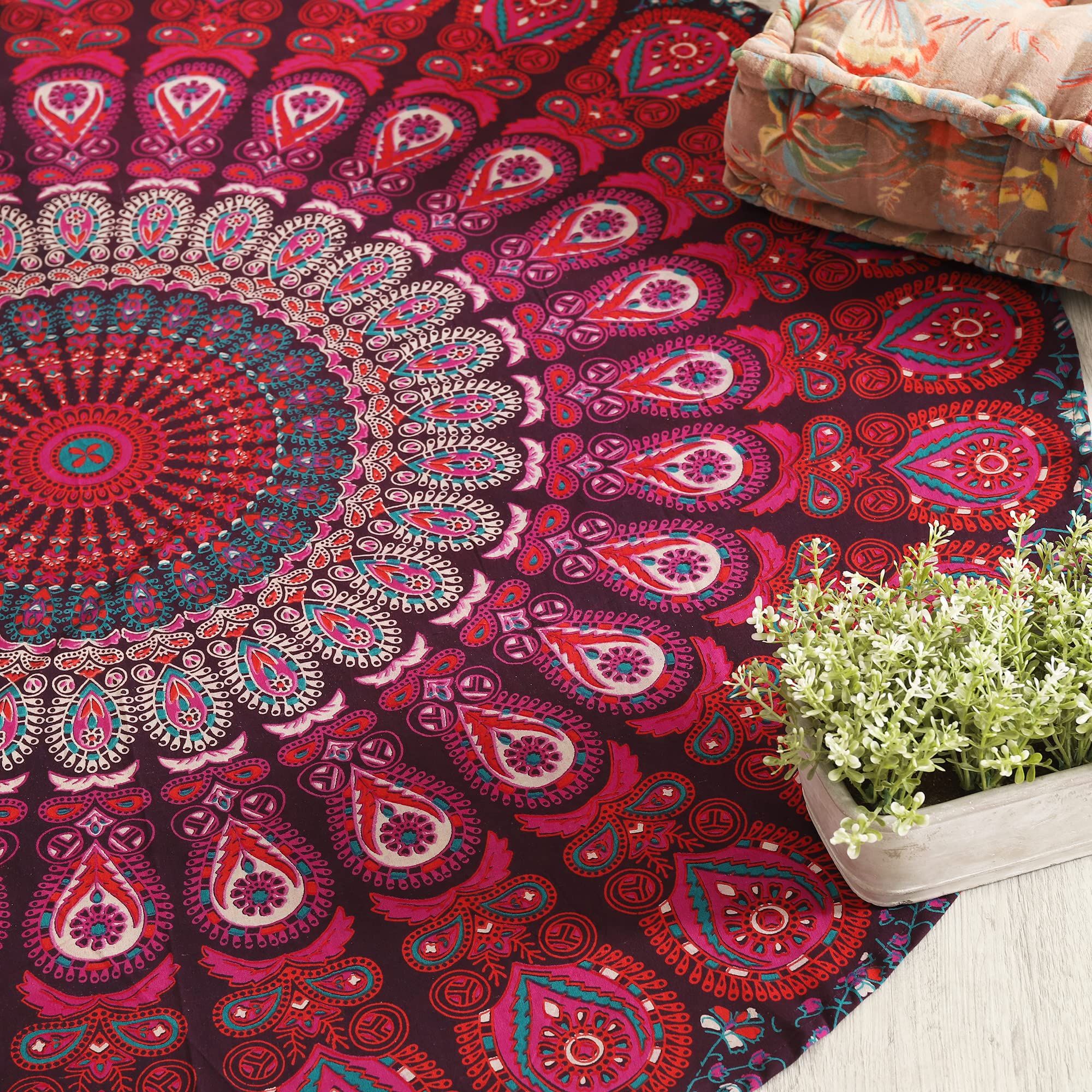 Popular Handicrafts Round Tapestry Wall Hanging Ombre Hippie Mandala Bohemian Hippy Intricate Indian Tapestries Tablecloth 50 Inches (127cm) Purple