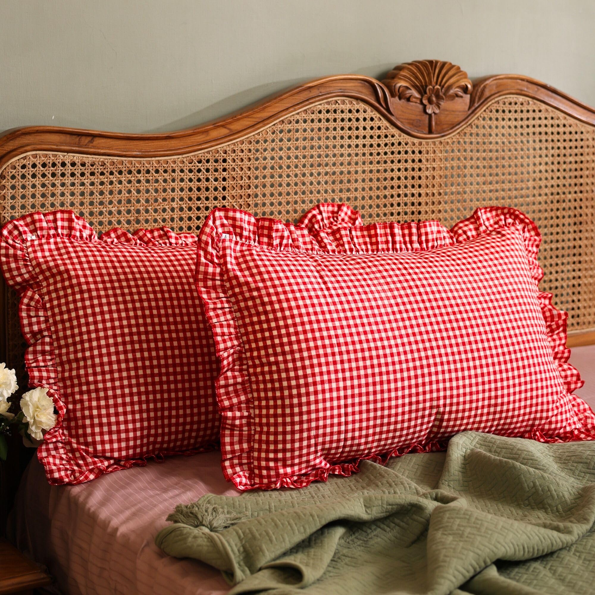 Red Pillow Covers - Set of 2 | Checkered Pillow Cases -3