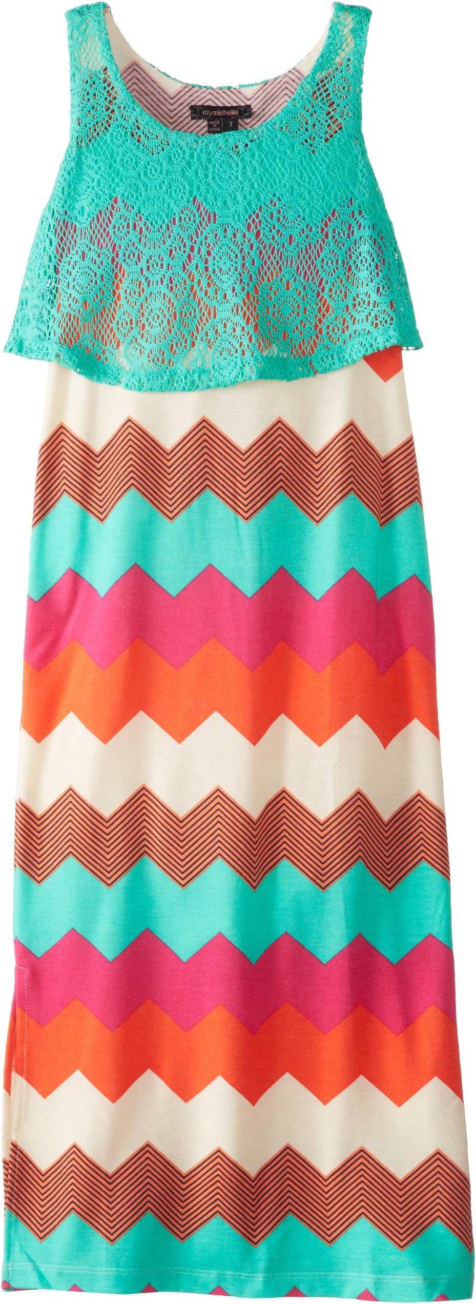 My Michelle Big Girls' Maxi Dress with Lace Pop-Over Tank