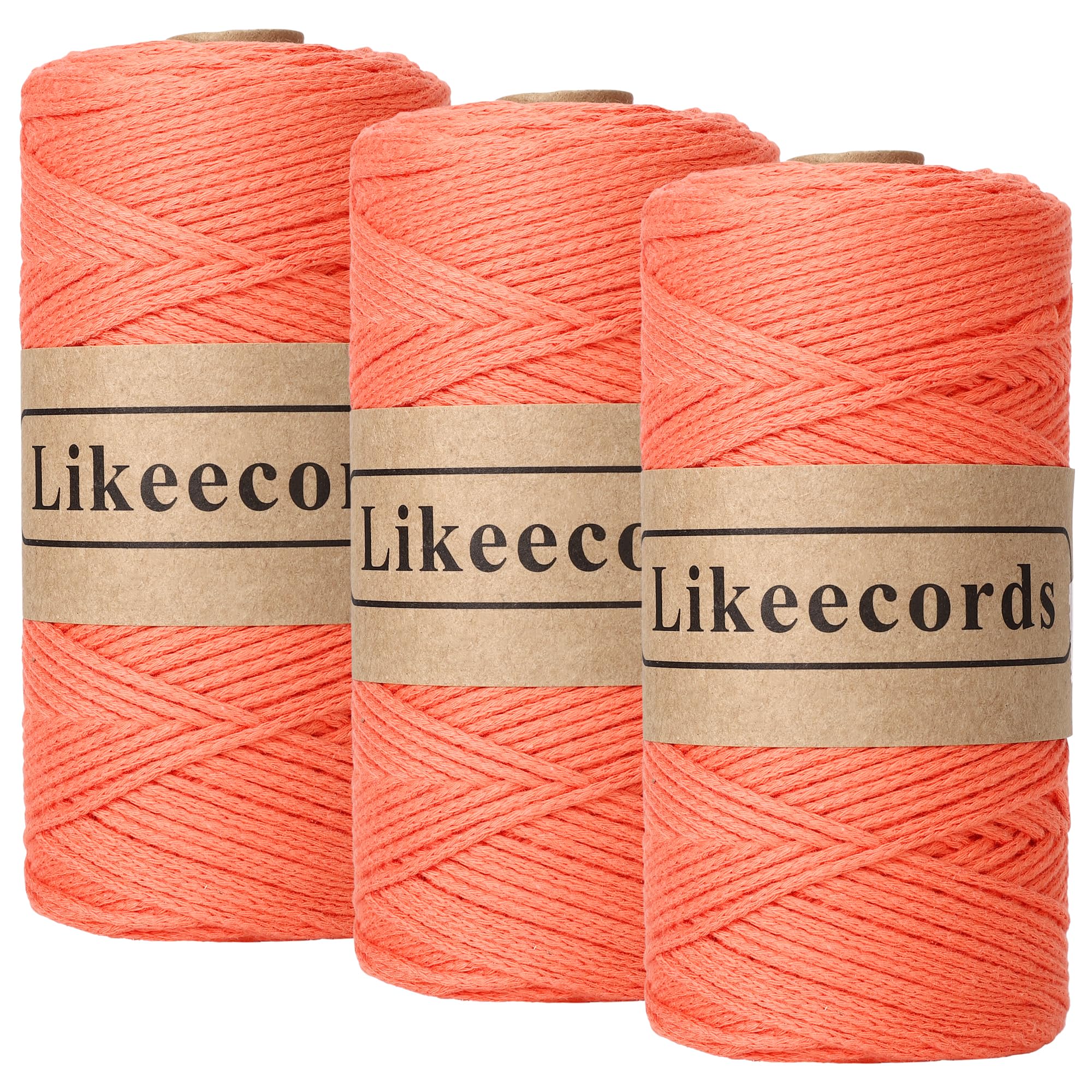 100% Cotton Crochet Yarn for Bag,3 Rolls/Pack 2mm x 510m,Macrame Cord,Chunky Yarn for Crocheting Handbag, Purse,Blankets Crafts Projects (Orange)