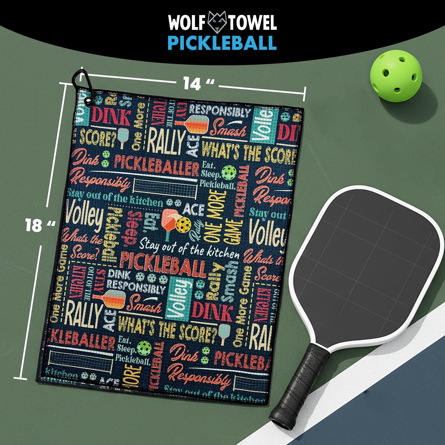 Wolf Golf Towels Pickleball Towel | Pickleball Gifts | Paddles, Balls and Phrases | Sport Towel | Retirement Gift