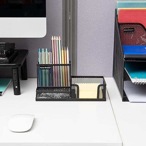 Miniatura 6 de Mind Reader Organizador de escritorio, soporte para bolígrafos, cesta de clip, almacenamiento, oficina, malla de metal, 8.07 pulgadas de largo x