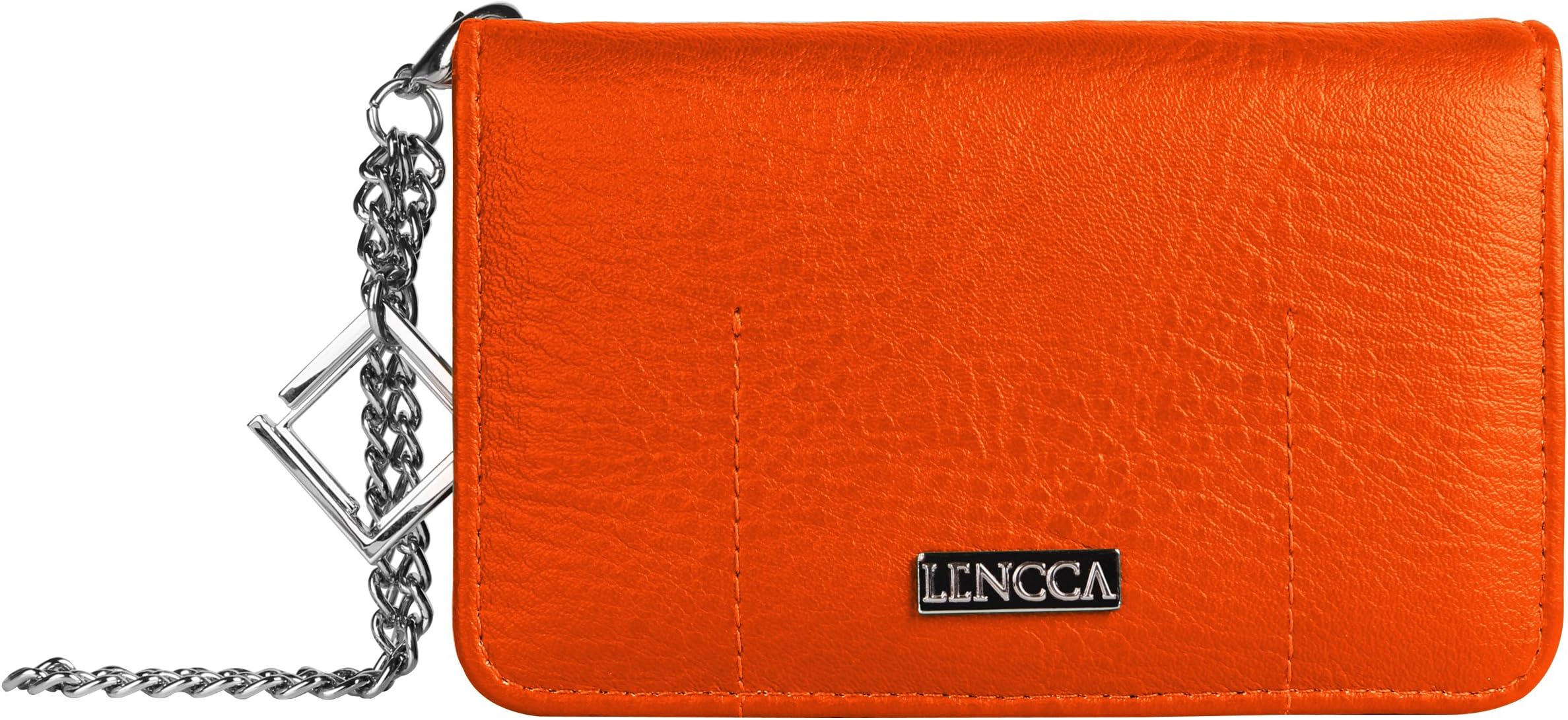 Lencca Kymira Vegan Leather Smartphone Clutch Wallet Purse with Removable Chain Wrist Strap - Orange/Tan