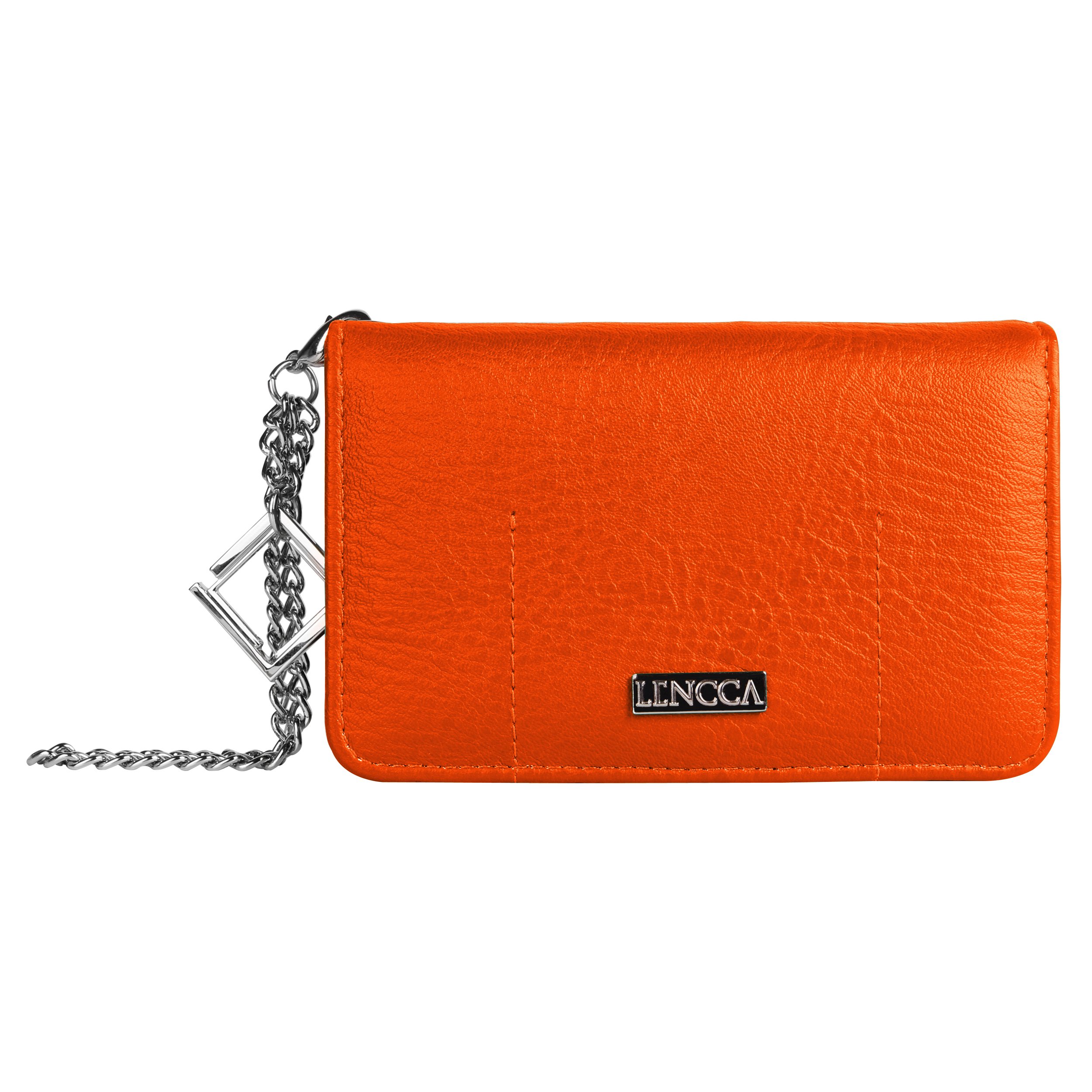 Lencca Kymira Vegan Leather Smartphone Clutch Wallet Purse with Removable Chain Wrist Strap - Orange/Tan