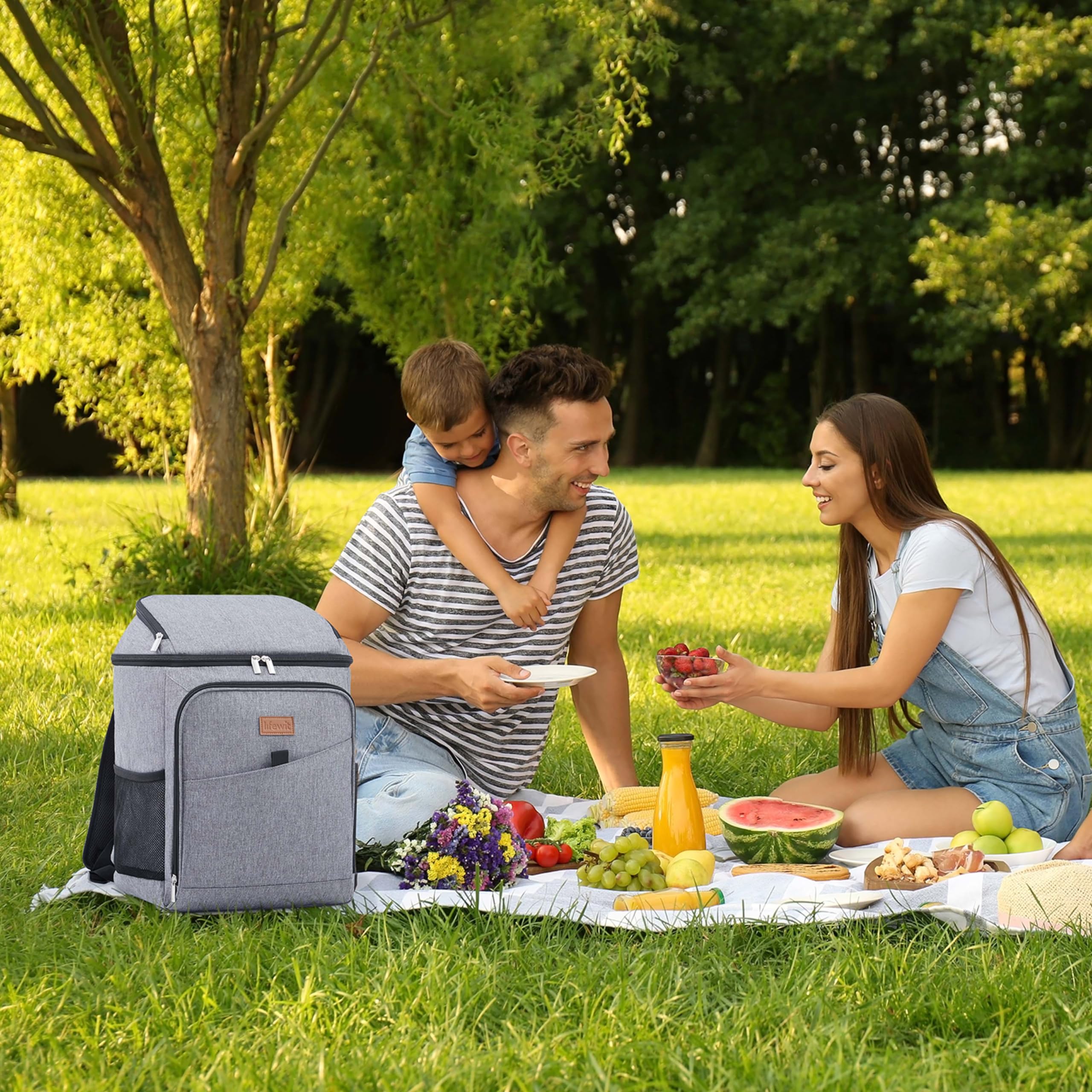 Lifewit Sac a Dos Isotherme, Grand Glaciere Souple Isotherme Adulte, Portable Sac à Dos Isotherme Plage, Pique Nique, Randonnee, Camping, 26L(34 Cannettes), Gris