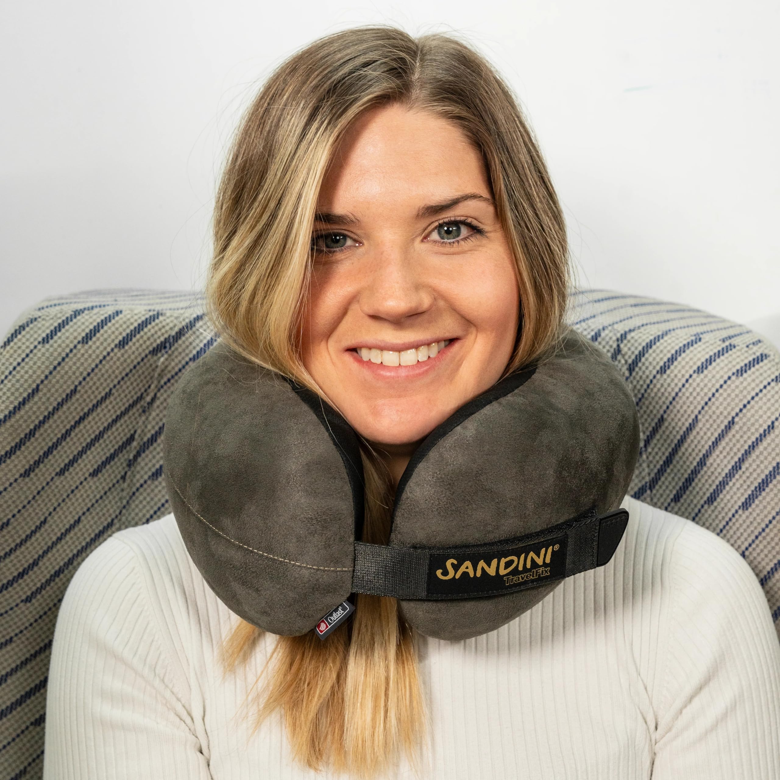 SANDINI TravelFix Ergonomiczna podróżna poduszka pod kark, rozmiar Flexi (XL) - mikrofibra - w różnych kolorach, mikrofibra, Outlast/Edel-Mikrofaser ANTHRAZIT, S/M/L Regularny rozmiar: pasuje do S-L