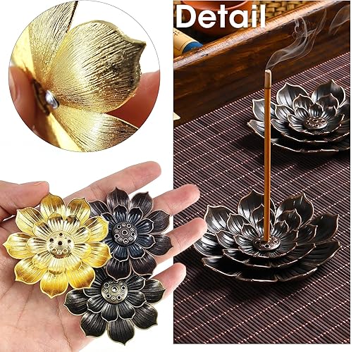Miniatura 3 de 6 soportes de incienso de latón, soporte para incienso para palos, soporte de varillas de incienso de loto, quemador de incienso de cono, atrapador