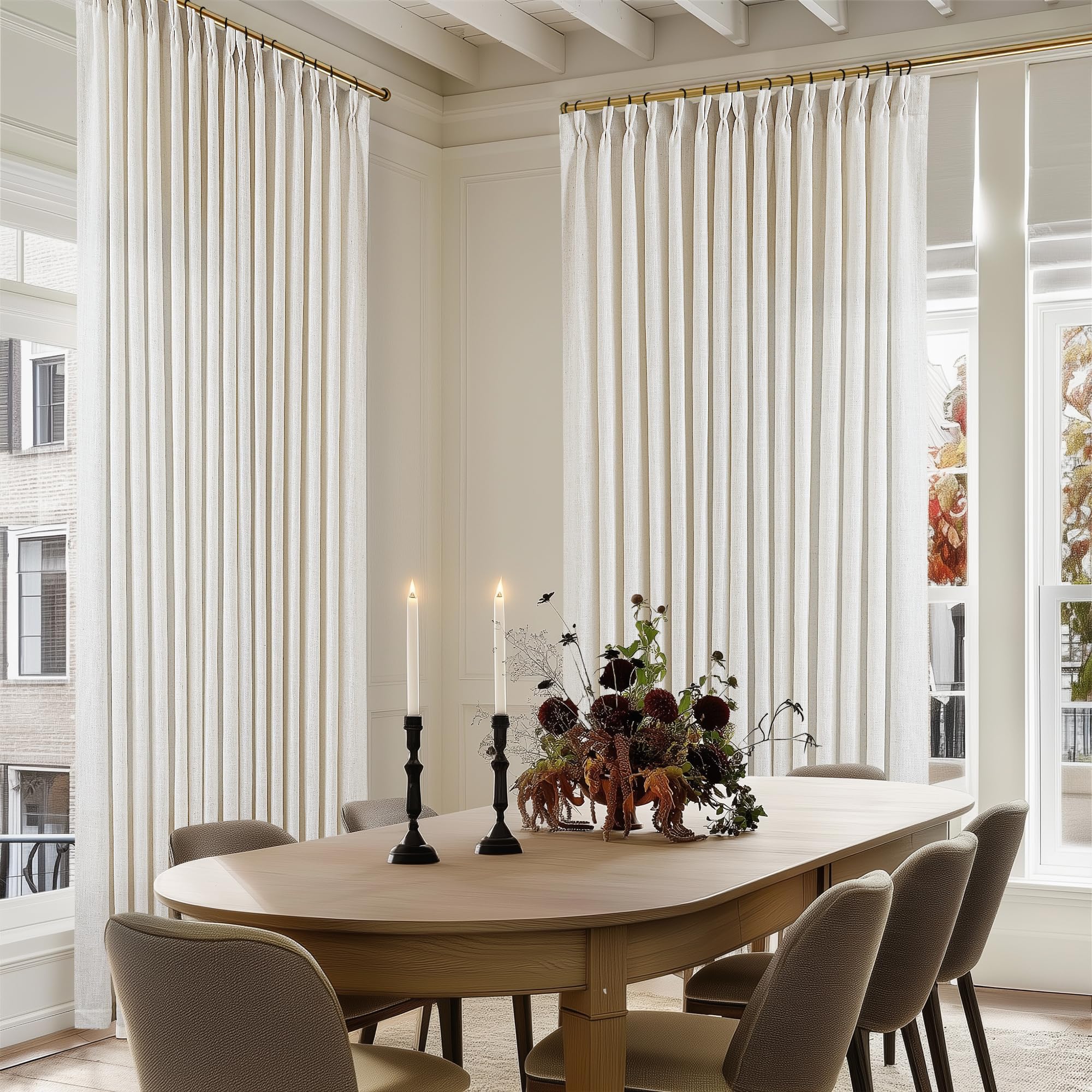 TWODRAPES Natural Pinch Pleated Linen 90 Inch Curtains 100 Inch Width