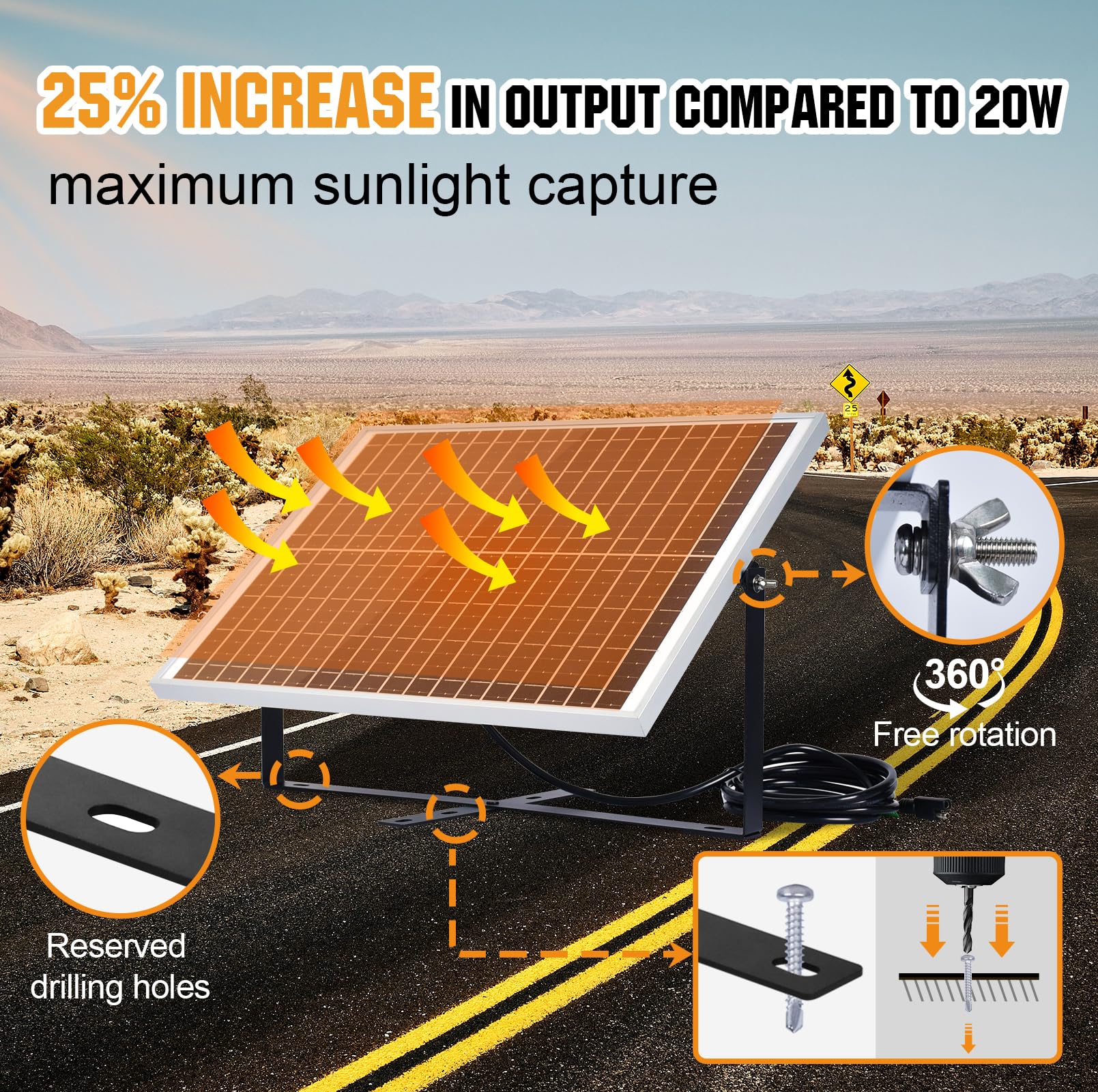 ECO-WORTHY Kit de panel solar de 25 W y 12 V, cargador de batería, panel solar impermeable + soporte de montaje ajustable + controlador de carga mejorado para baterías de 12 V para coches, RV, barco