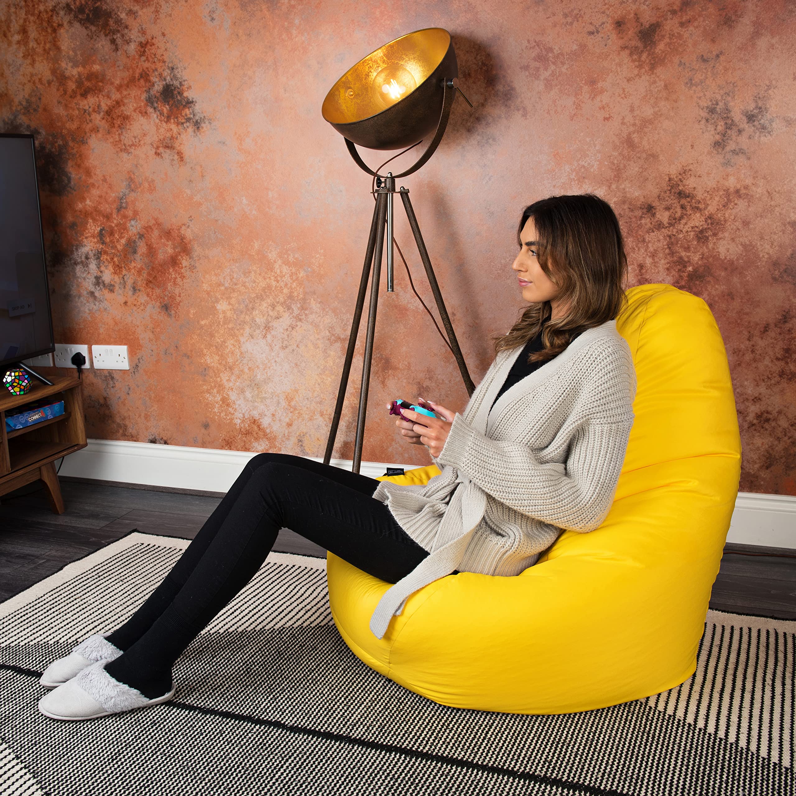 Sedia Bean Bag Gaming Con Schienale - Resistente All'Acqua, Per Interni Ed Esterni, Arancione - Foto 12