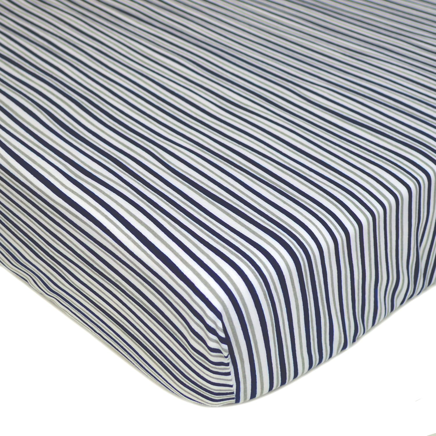 American Baby Company 100% Natural Cotton Fitted Crib Sheet 52" x 28" - Soft, Breathable, Hypoallergenic & Gentle Toddler Bed Sheet, Navy/Grey Funny Stripes, Neutral for Boys & Girls (Pack of 2)