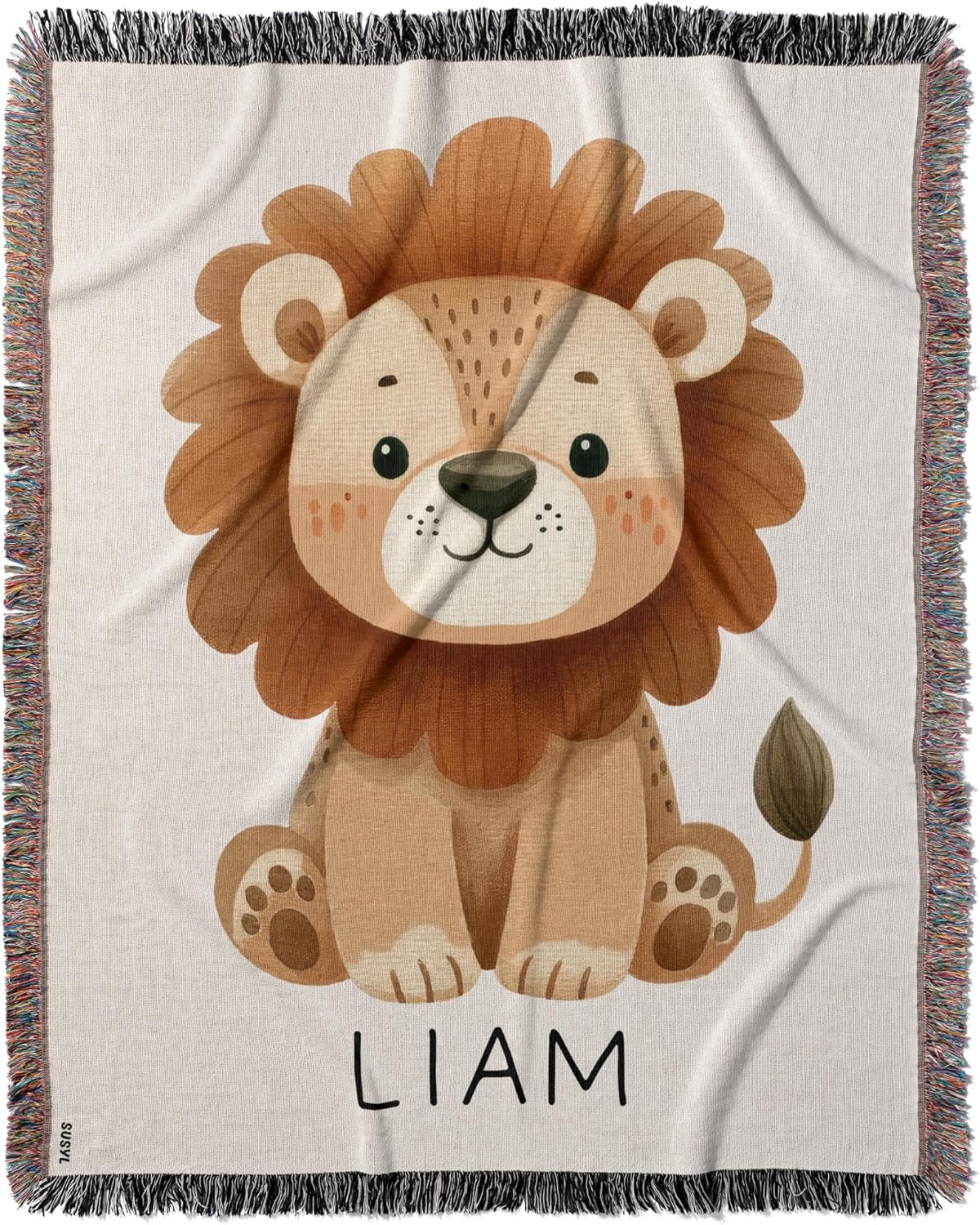 Personalized Baby Blanket Boy, Custom Lion Safari Theme Woven, 50x60 Inches Medium, Custom Jungle Themed Throw Blanket, Nursery Decor