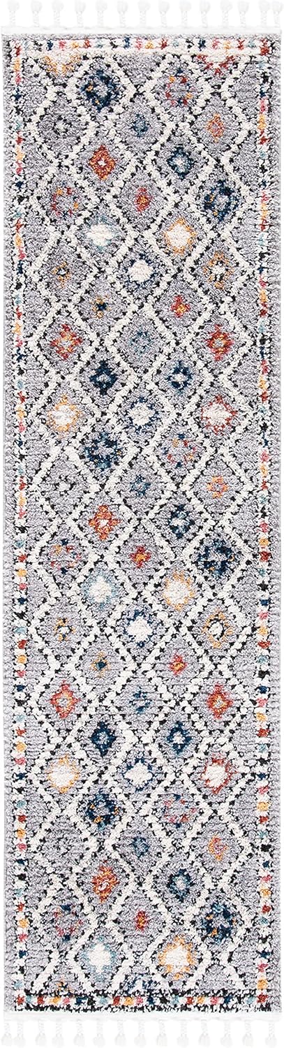 SAFAVIEH Morocco Collection Runner Rug - 2'2" x 7', Grey & Multi, Moroccan Boho Tribal Design, Non-Shedding & Easy Care, Ideal for High Traffic Areas in Living Room, Bedroom (MRC965F)