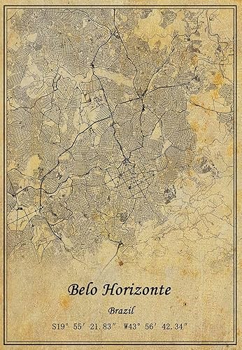 Kaisrlse Póster de arte de pared con mapa de Belo Horizonte de Brasil, impresión en lienzo, estilo vintage, decoración sin marco, regalo de 20 x 30