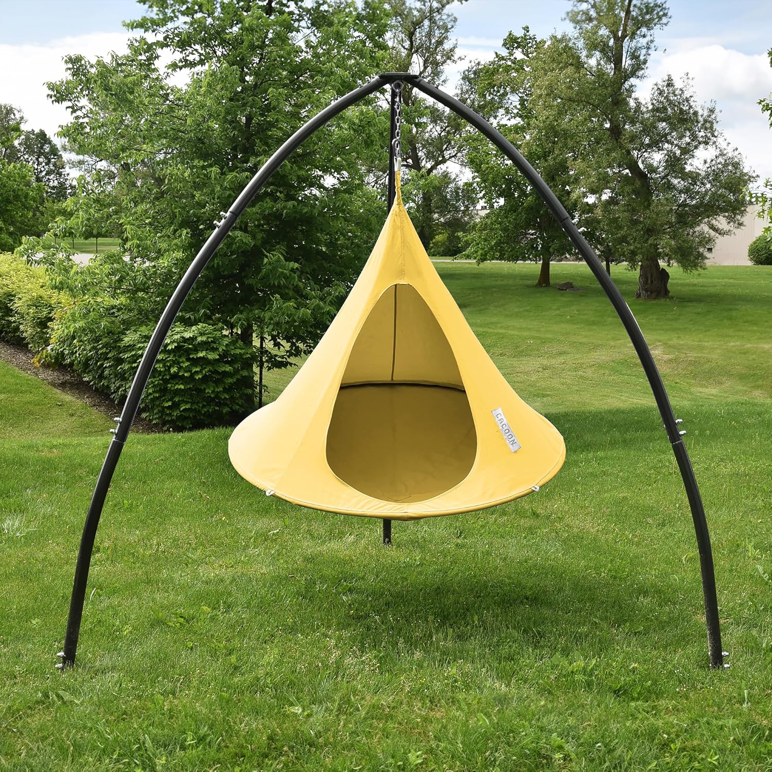 Single Cacoon Hanging Chair – Cozy Indoor/Outdoor Hammock with Polyester Canvas, 440 lb Capacity, Includes 18ft Rope & Carabiner (Lemonade)
