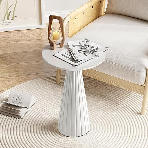 Miniatura 8 de Mesa redonda de martini con pedestal para bebidas, mesa auxiliar de madera para espacios pequeños, sala de estar, dormitorio, color blanco